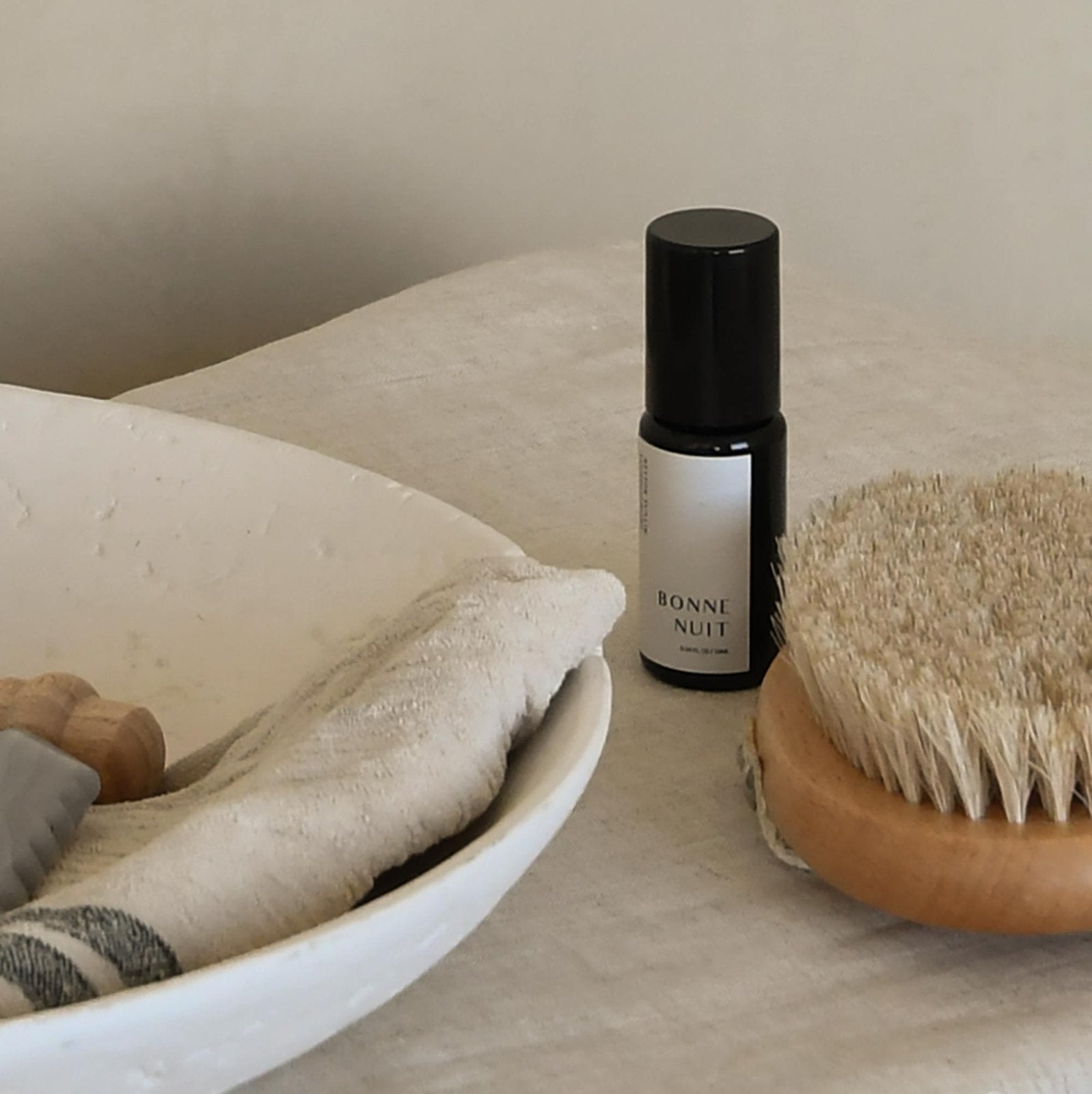 Essential oil, dry brush for aromatherapy