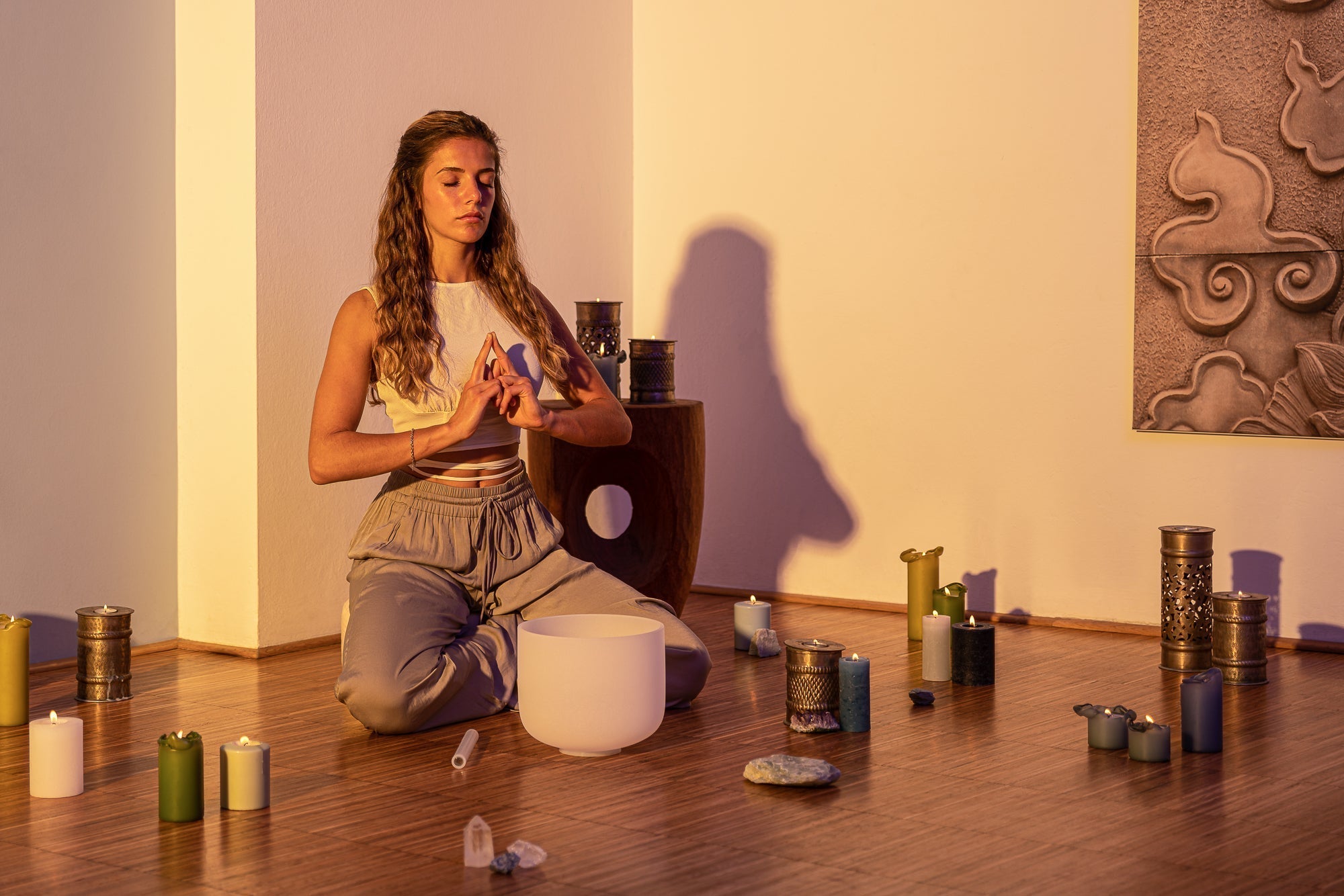 432 Hz 8" - 14" Crystal Singing Bowls Chakra Set of 7 - Pure White Frosted Quartz Sound Healing LAB