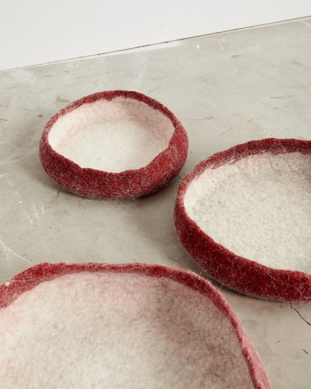 Berry Red Decorative Wool Nesting Bowls Kanju Interiors