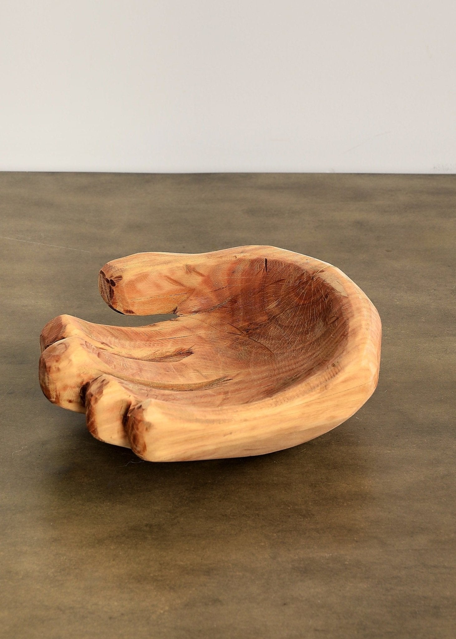 Cupped Hand Natural Eucalyptus Wood Bowl Sculpture Kanju Interiors