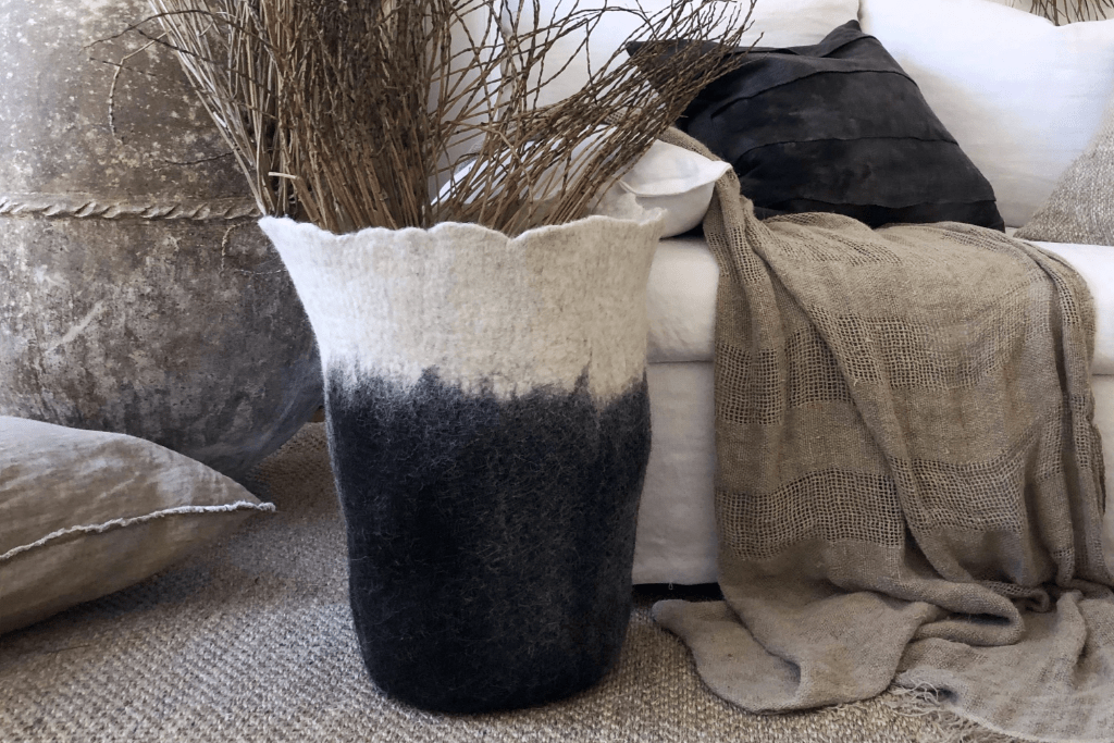 Eclipse Black & White Wool Floor Vase Kanju Interiors