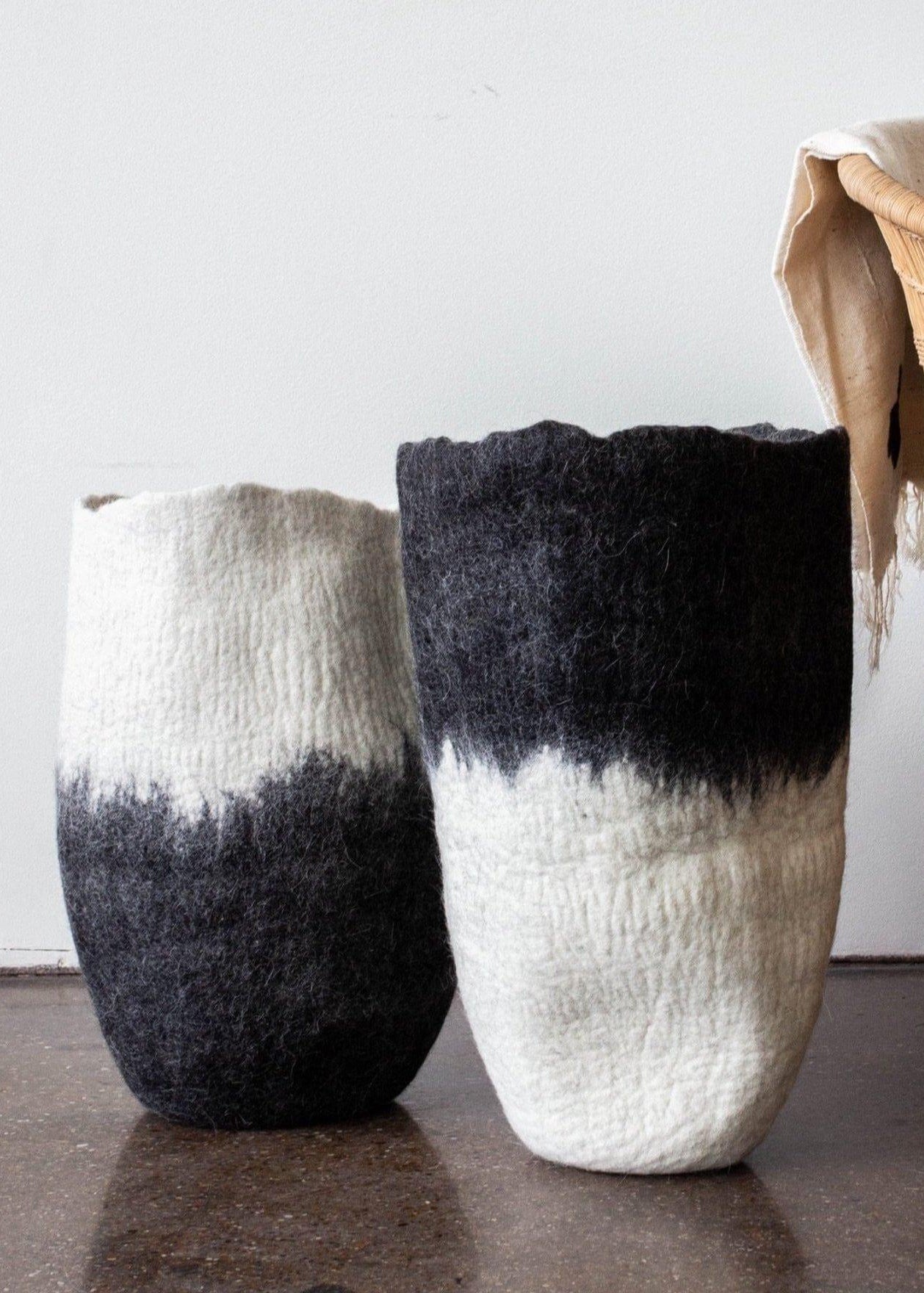 Eclipse Black & White Wool Floor Vase Kanju Interiors