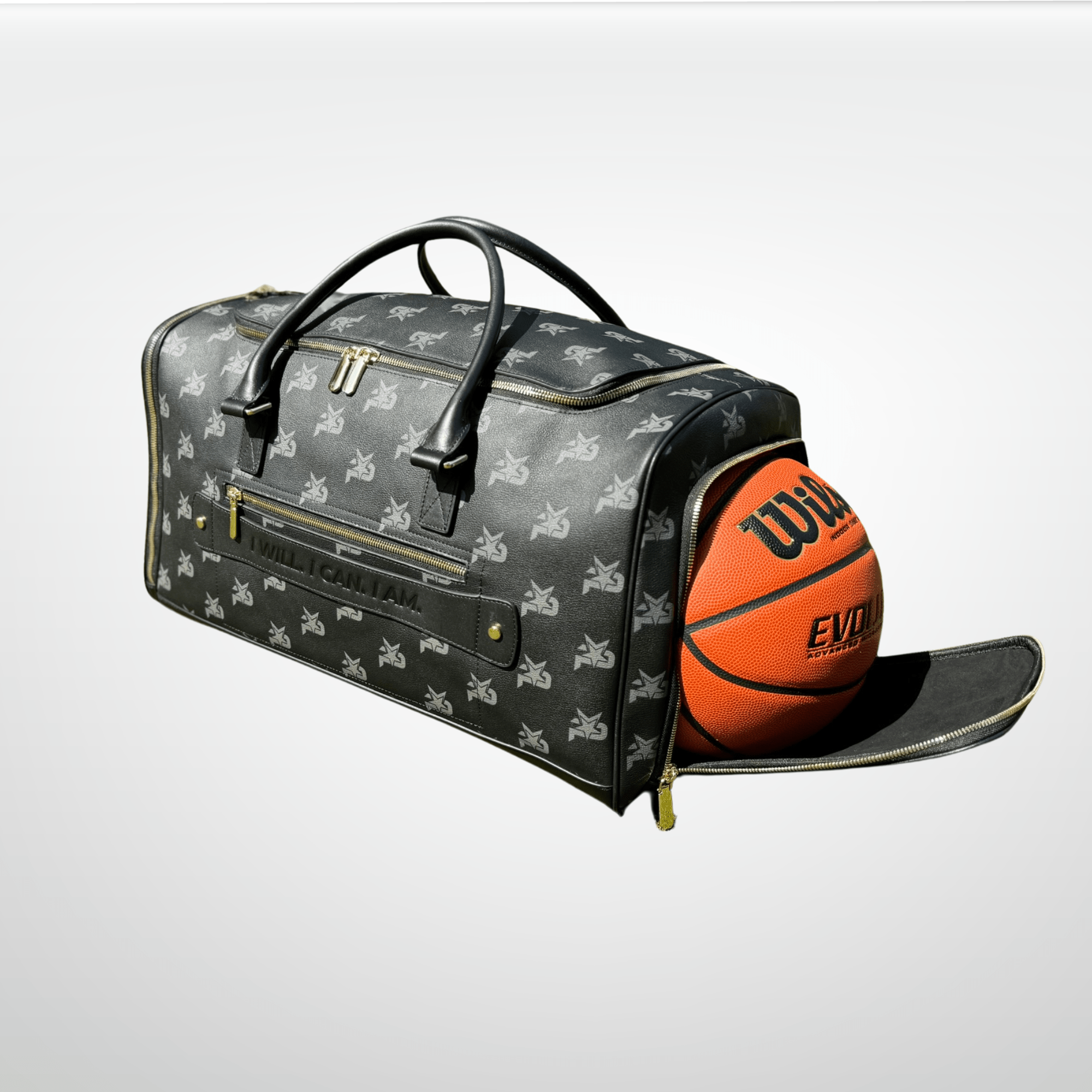 I AM - Leather Monogram Training Duffel Bag, Black iReliev