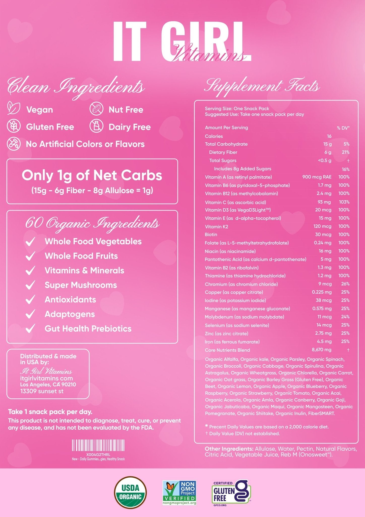 It Girl Snack - Superfoods Greens Gummies in Pink Starburst Flavor It Girl Vitamins