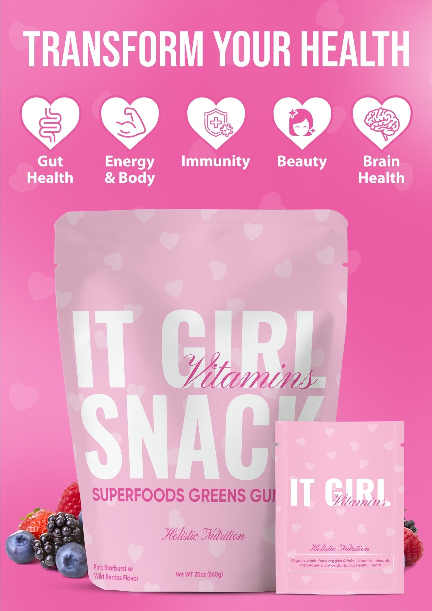 It Girl Snack - Superfoods Greens Gummies in Pink Starburst Flavor It Girl Vitamins