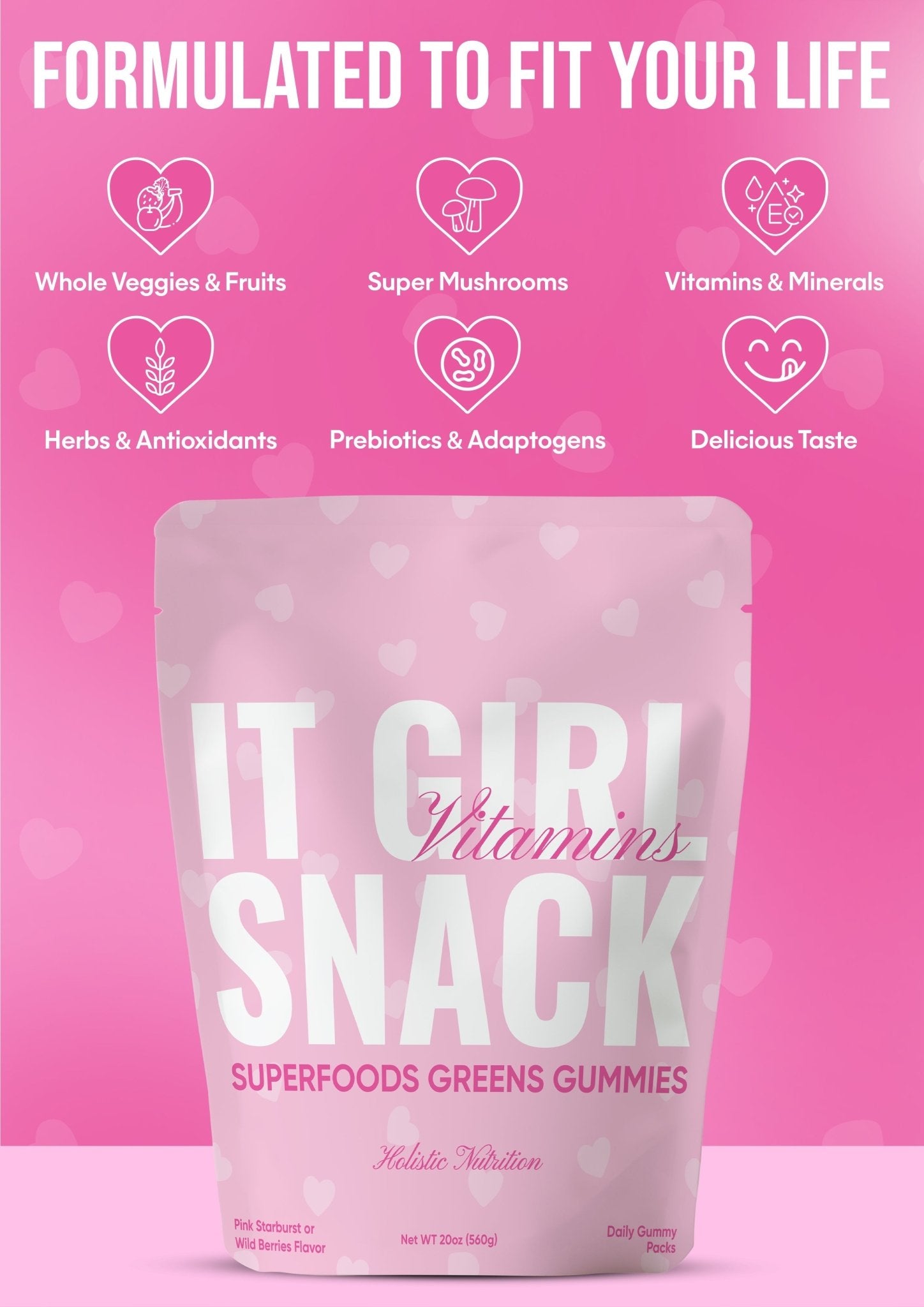 It Girl Snack - Superfoods Greens Gummies in Pink Starburst Flavor It Girl Vitamins