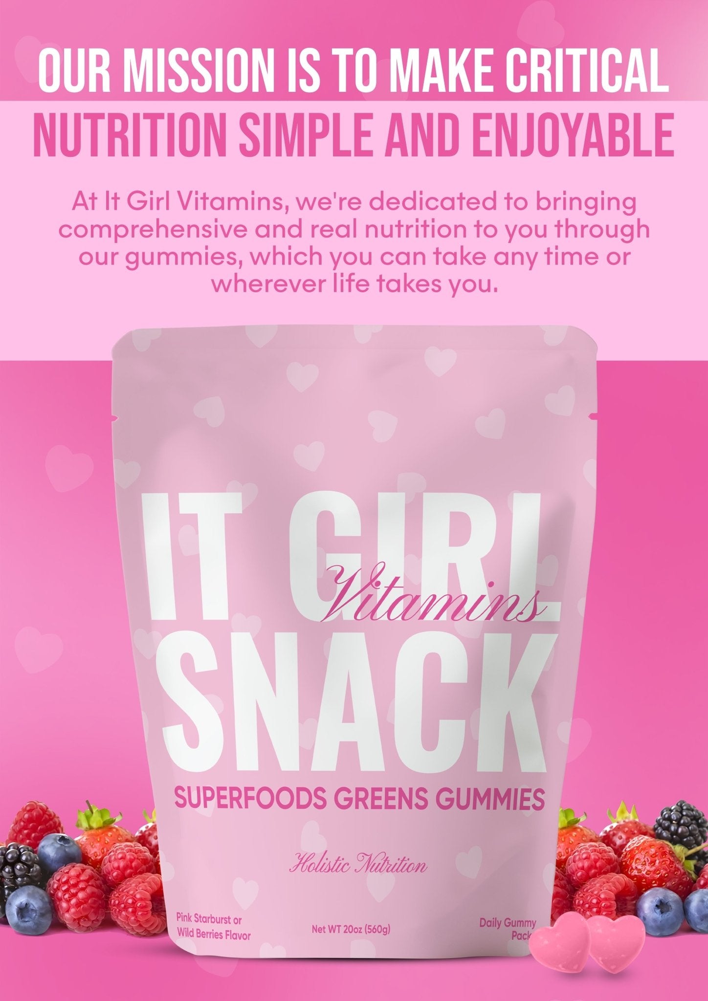 It Girl Snack - Superfoods Greens Gummies in Pink Starburst Flavor It Girl Vitamins