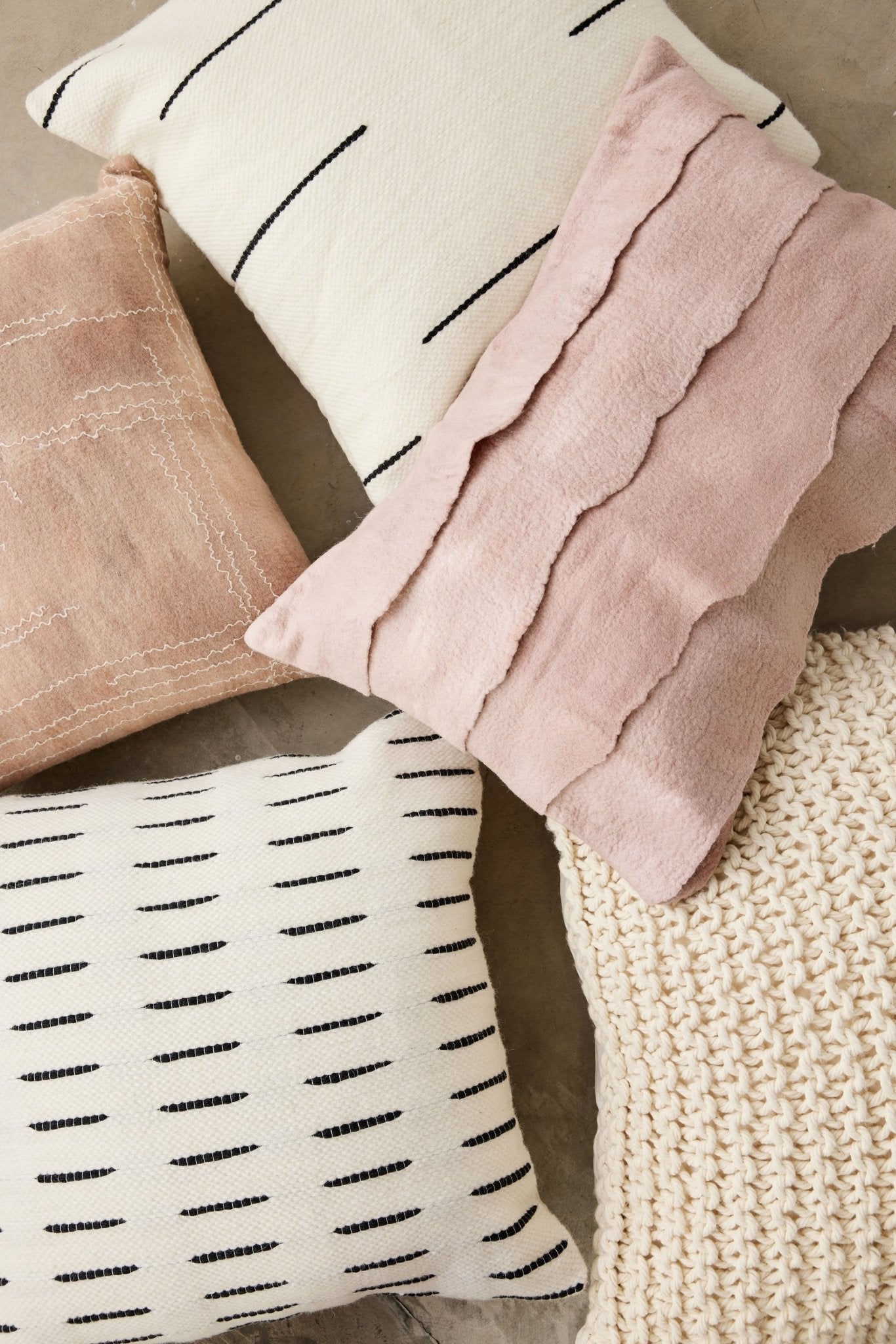 Linear Dusty Rose Hand - Felted Merino Wool Throw Pillow Kanju Interiors