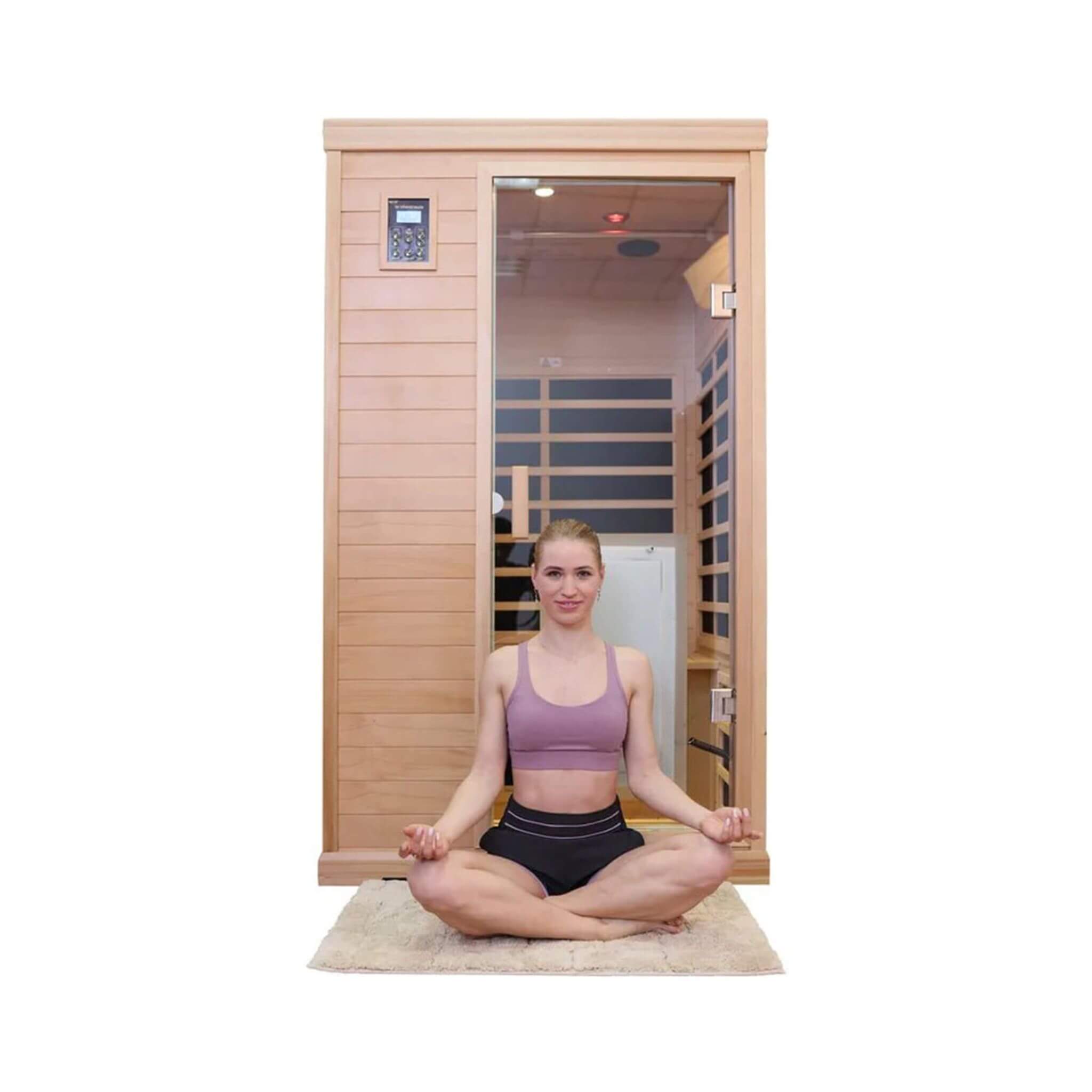 Luxury 2 - Person Hemlock Wood FAR Infrared Sauna Room W/ Glass Door, 1750W (SAK81525) SAKSBY WHOLESALE