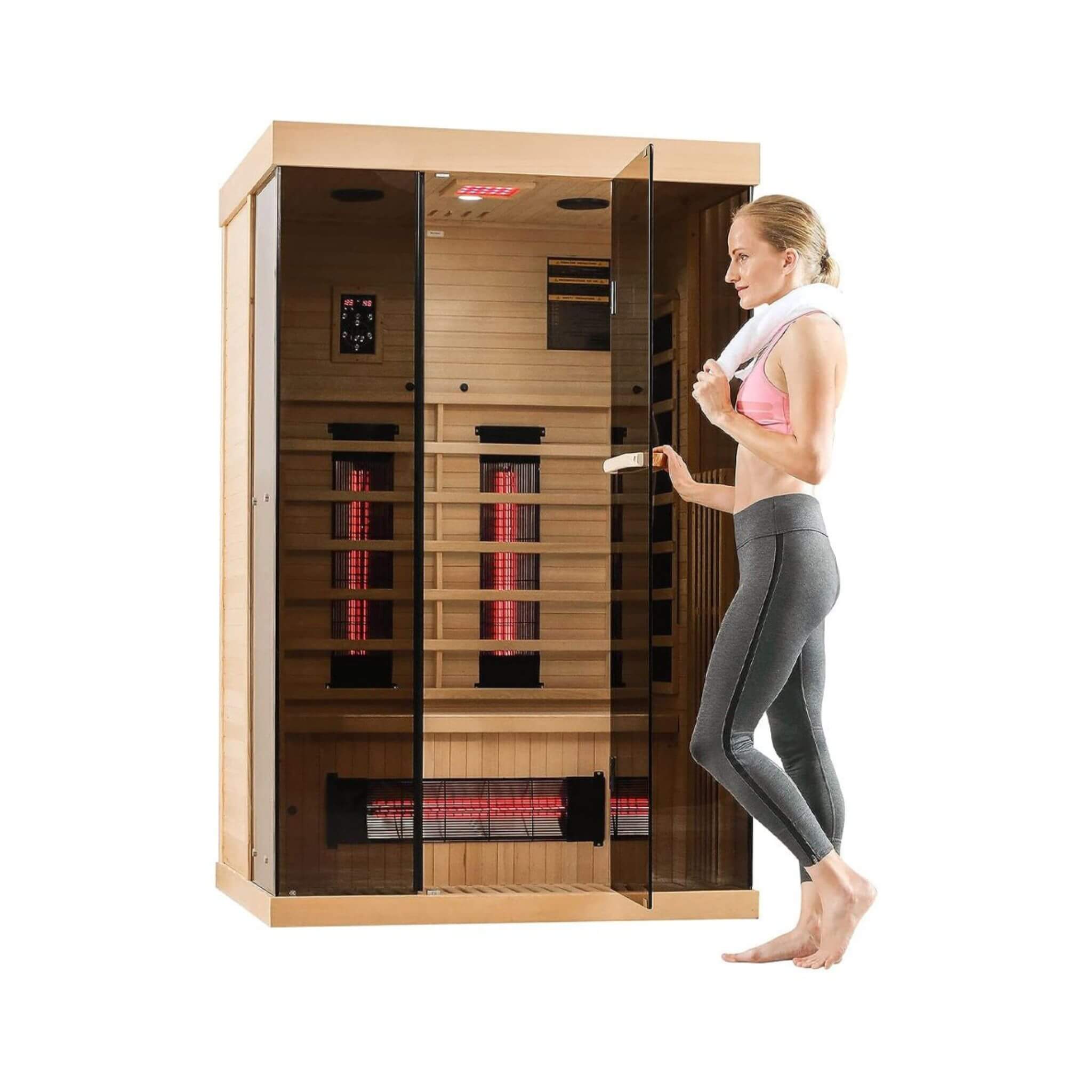 Luxury 2 - Person Low EMF FAR Infrared Heat Wood Home Personal Spa Sauna W/ Panoramic Tempered Glass, 2000W (SAK27481) SAKSBY WHOLESALE