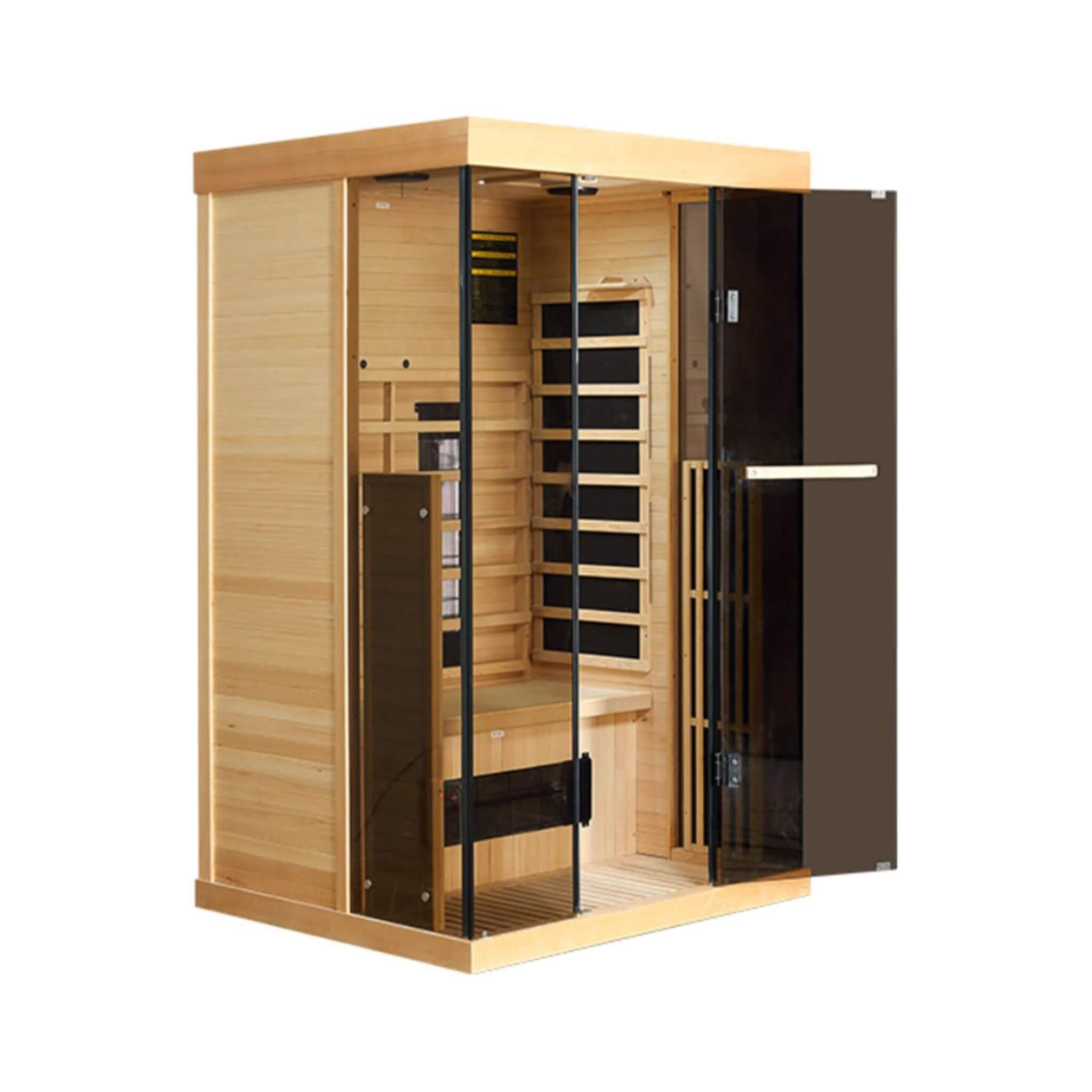 Luxury 2 - Person Low EMF FAR Infrared Heat Wood Home Personal Spa Sauna W/ Panoramic Tempered Glass, 2000W (SAK27481) SAKSBY WHOLESALE