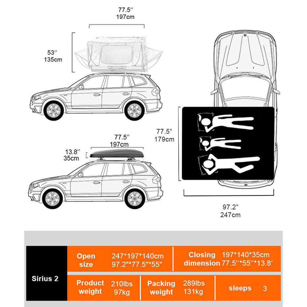 Naturnest Sirius 2 Premium 2XL 3 - Person Clamshell Roof Top Tent (SAK91382) SAKSBY WHOLESALE