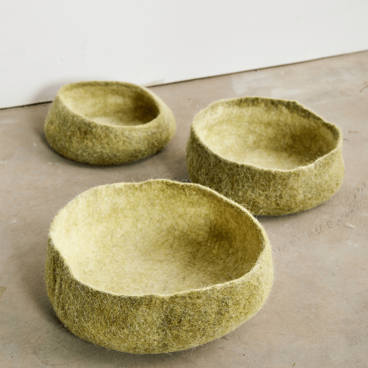 Olive Green Hand - Felted Wool Nesting Bowls Kanju Interiors