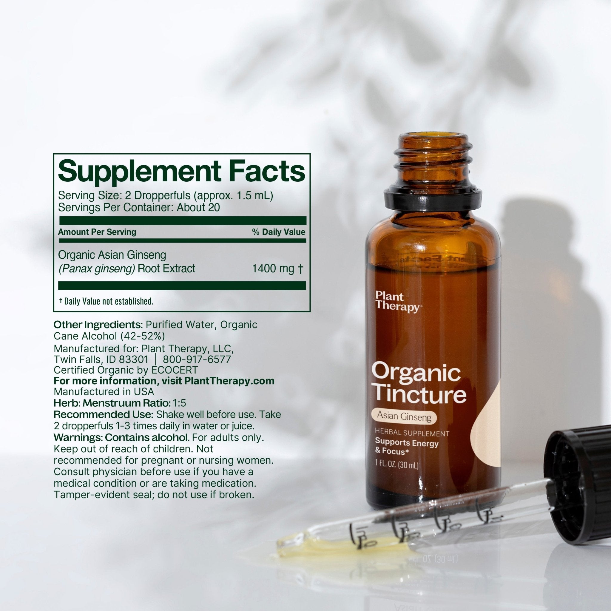 Organic Asian Ginseng Herbal Tincture Plant Therapy