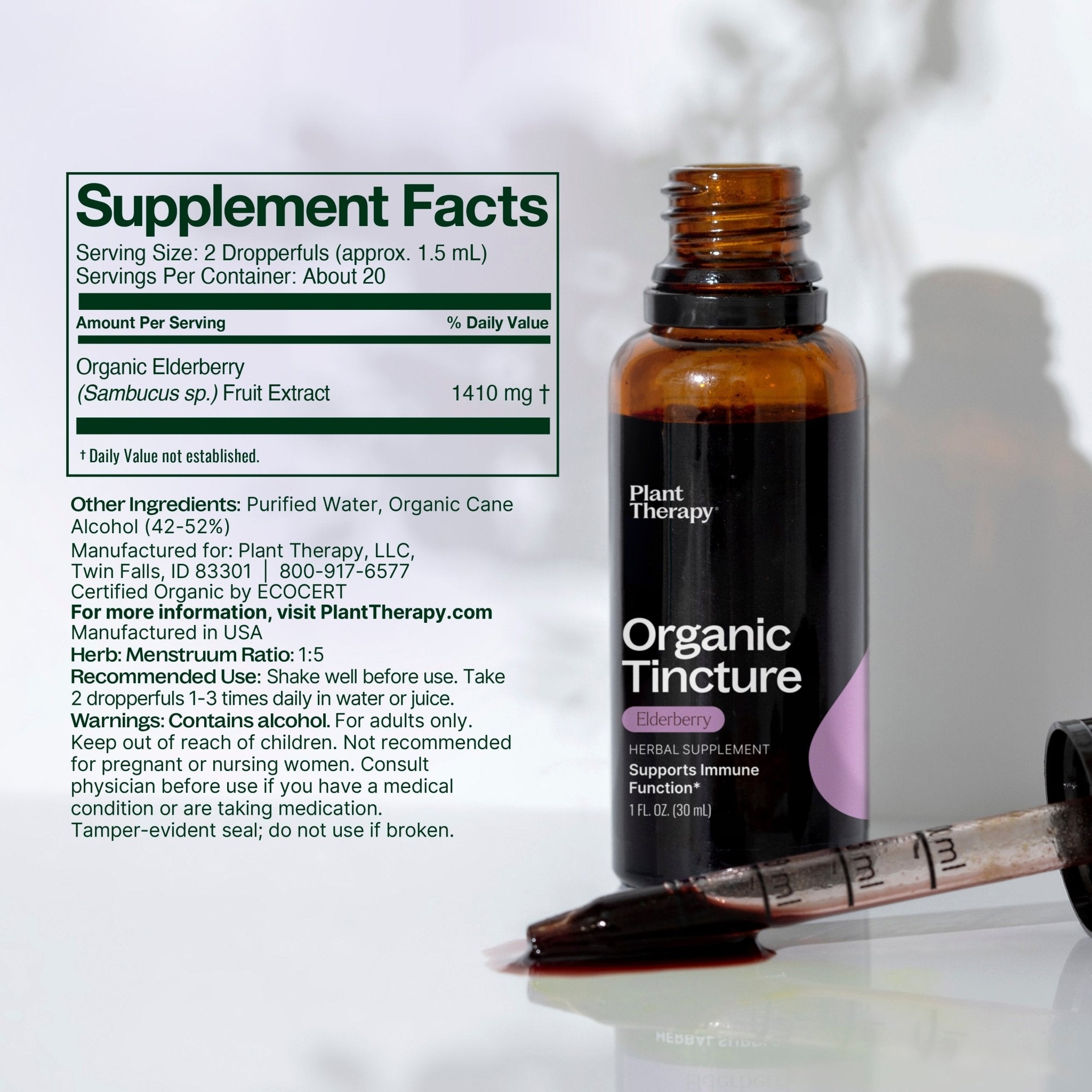 Organic Elderberry Herbal Tincture Plant Therapy