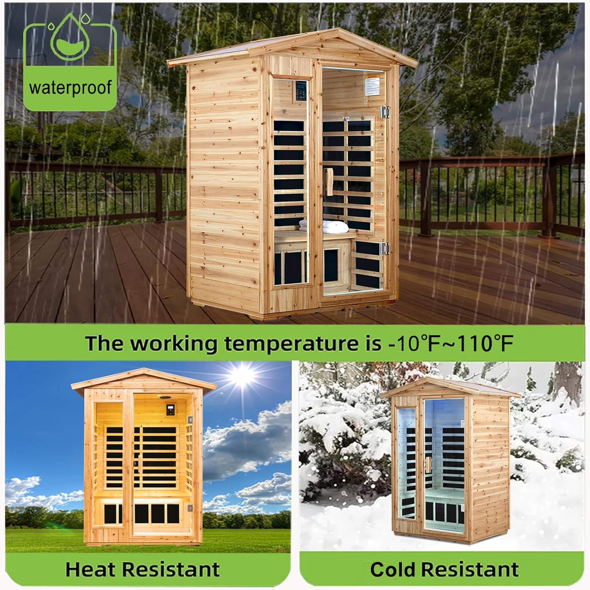 Premium 2 - Person Indoor Outdoor Low EMF FAR - Infrared Hemlock Wood Personal Home Sauna Spa, 1750W (SAK27451) SAKSBY WHOLESALE
