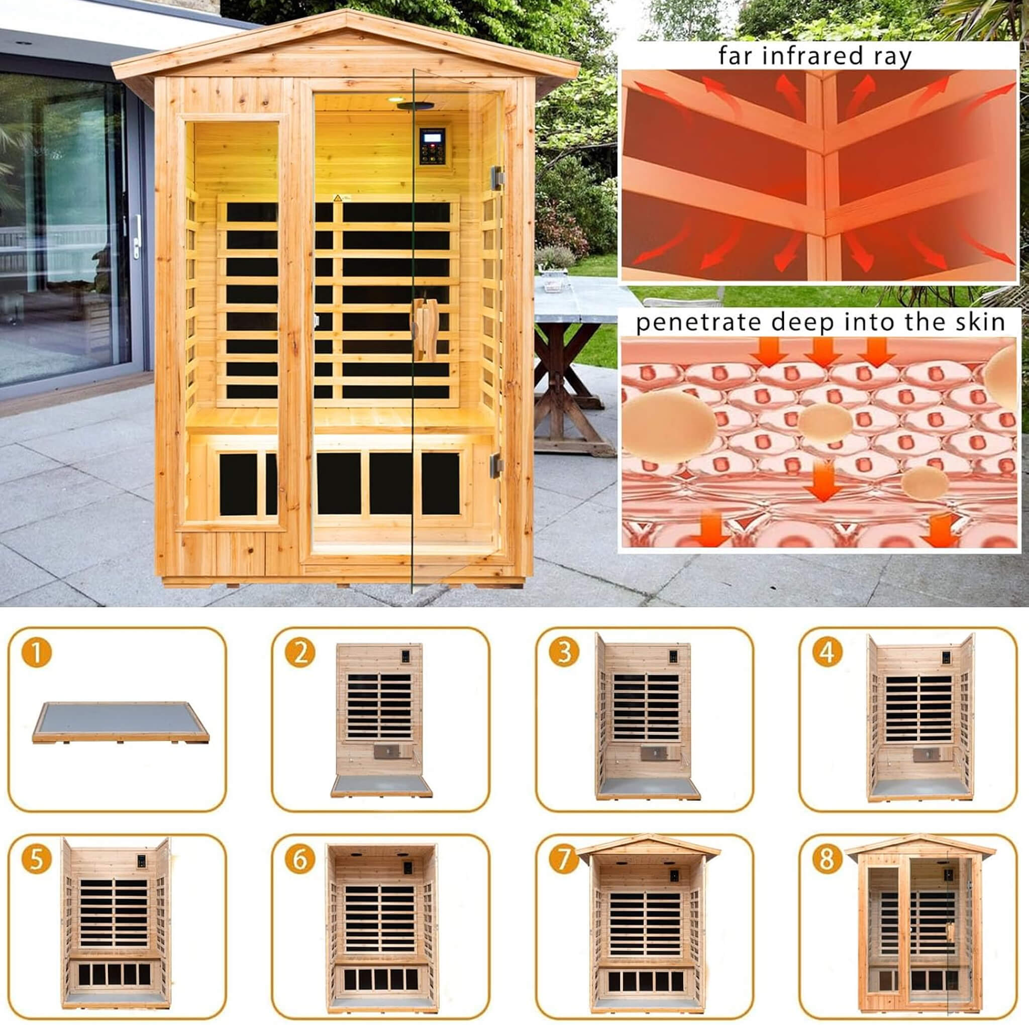 Premium 2 - Person Indoor Outdoor Low EMF FAR - Infrared Hemlock Wood Personal Home Sauna Spa, 1750W (SAK27451) SAKSBY WHOLESALE