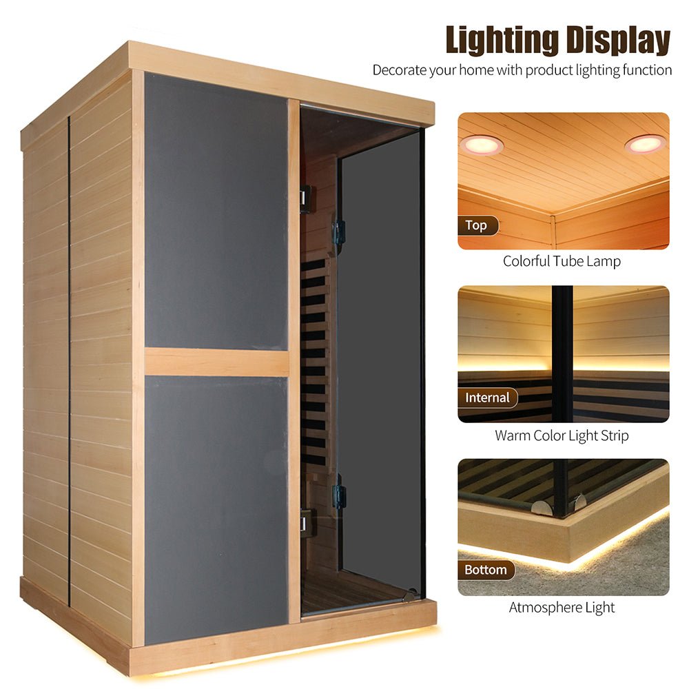 Premium Large 2 - Person V - Shaped FAR Infrared Sauna Room With Double Glass Doors, 1980W (SAK96413) SAKSBY WHOLESALE