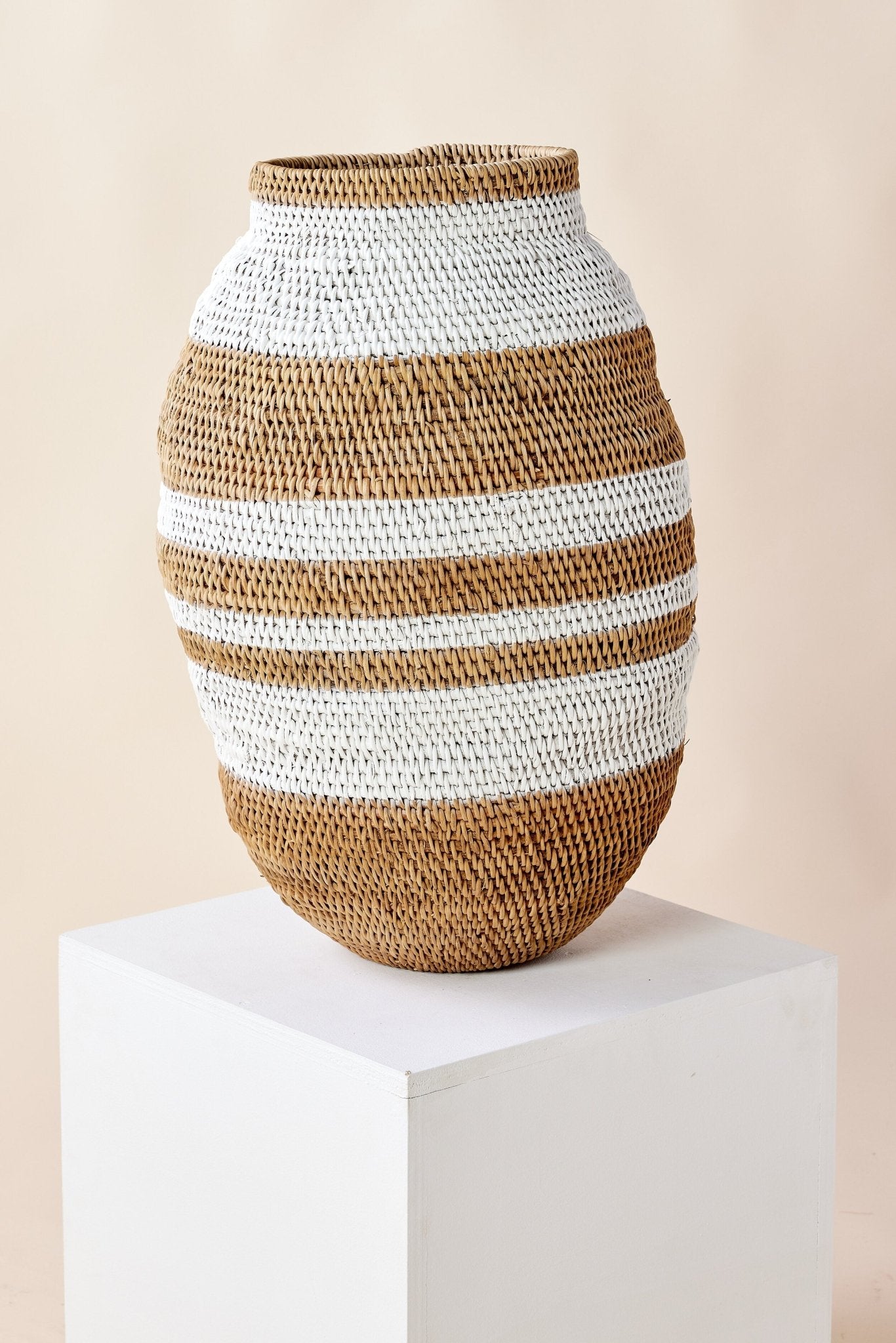 White Striped Buhera Basket Kanju Interiors