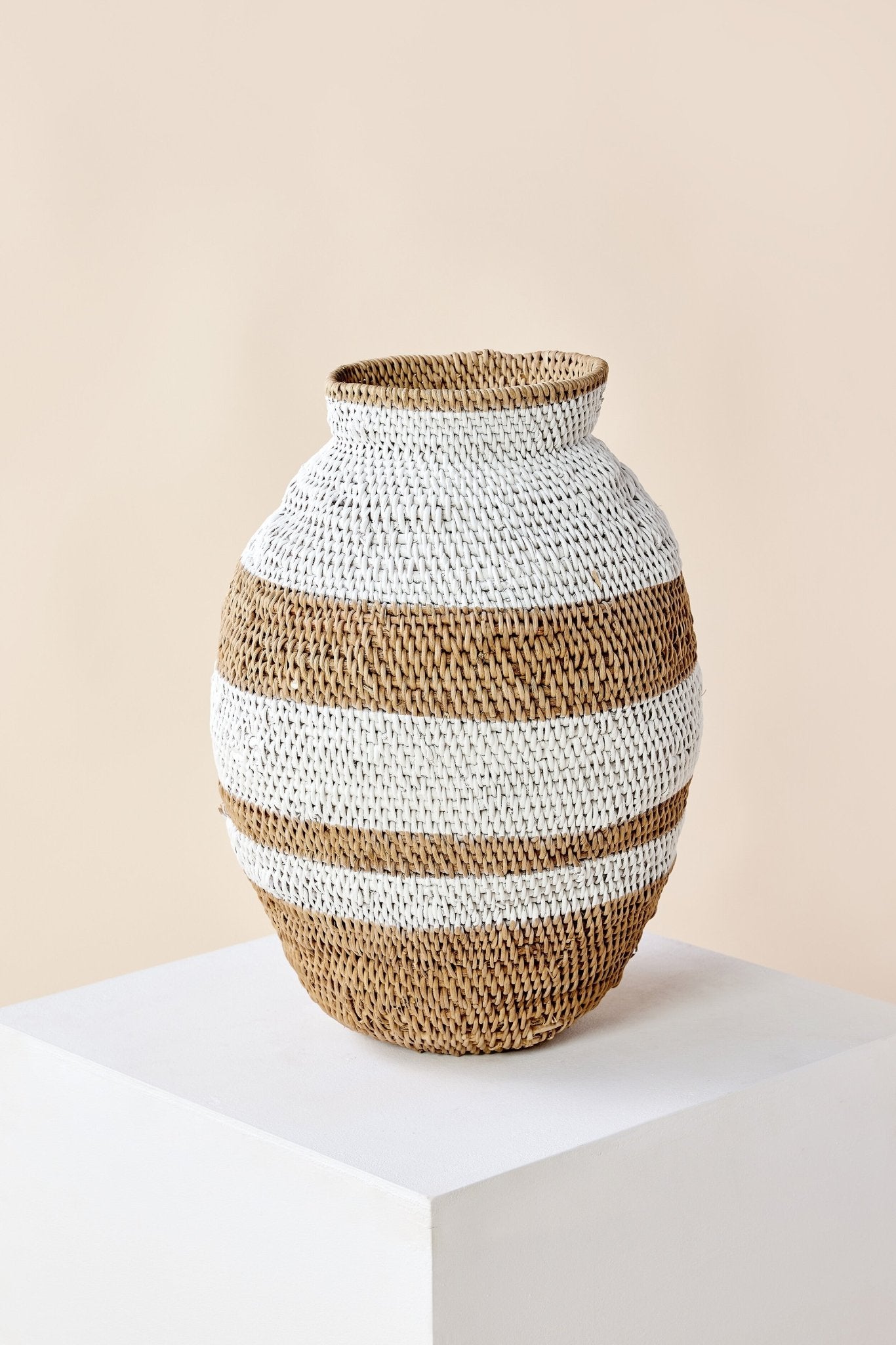 White Striped Buhera Basket Kanju Interiors