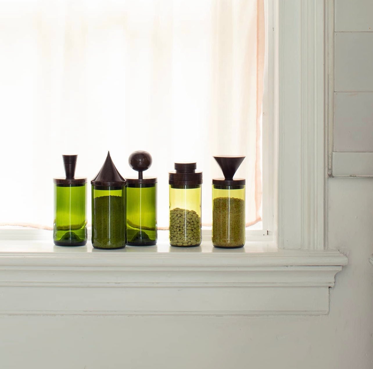 Wooden Topped Green Apothecary Jars Kanju Interiors