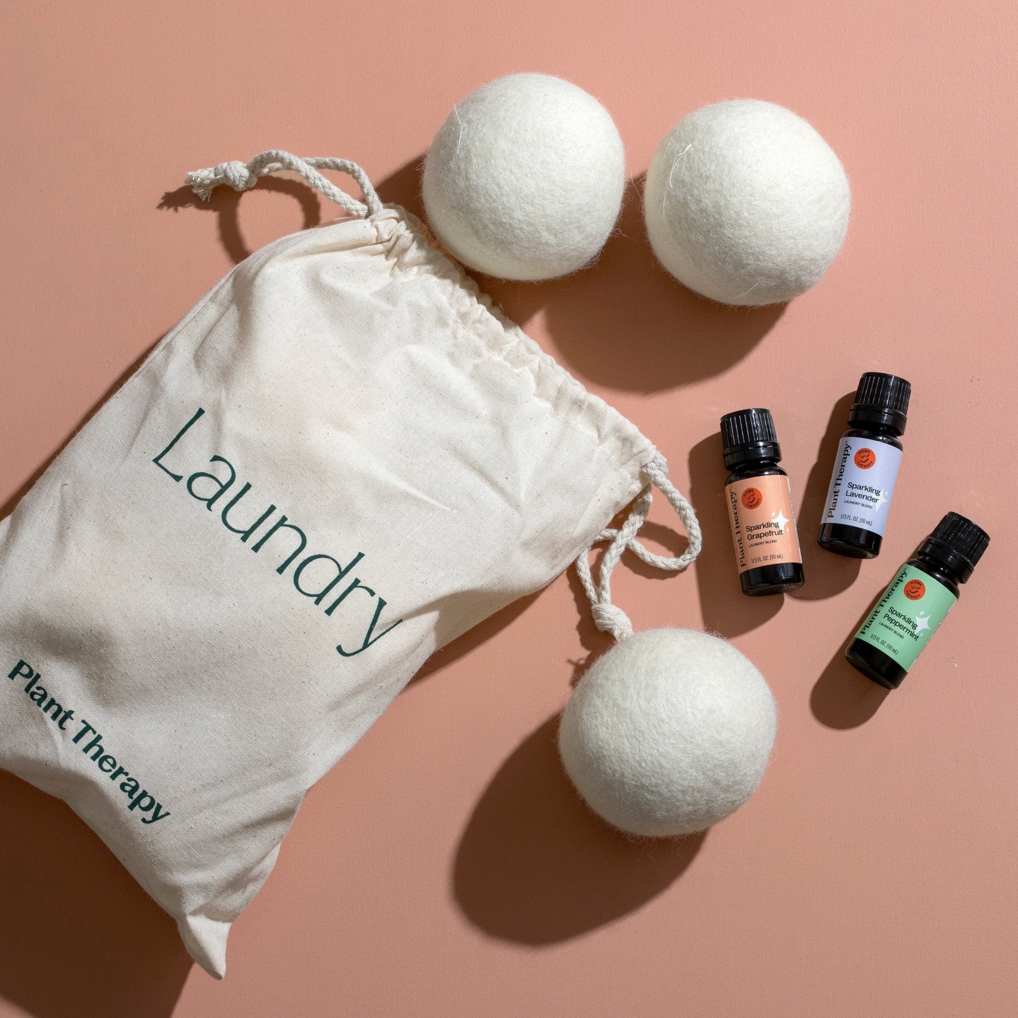 Wool Dryer Balls 6 Pack and Sparkling Laundry Blend 3 Pack Plant Therapy