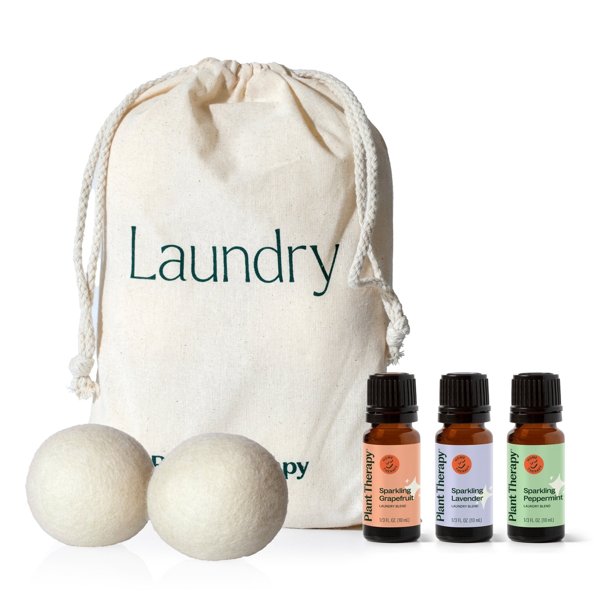 Wool Dryer Balls 6 Pack and Sparkling Laundry Blend 3 Pack Plant Therapy