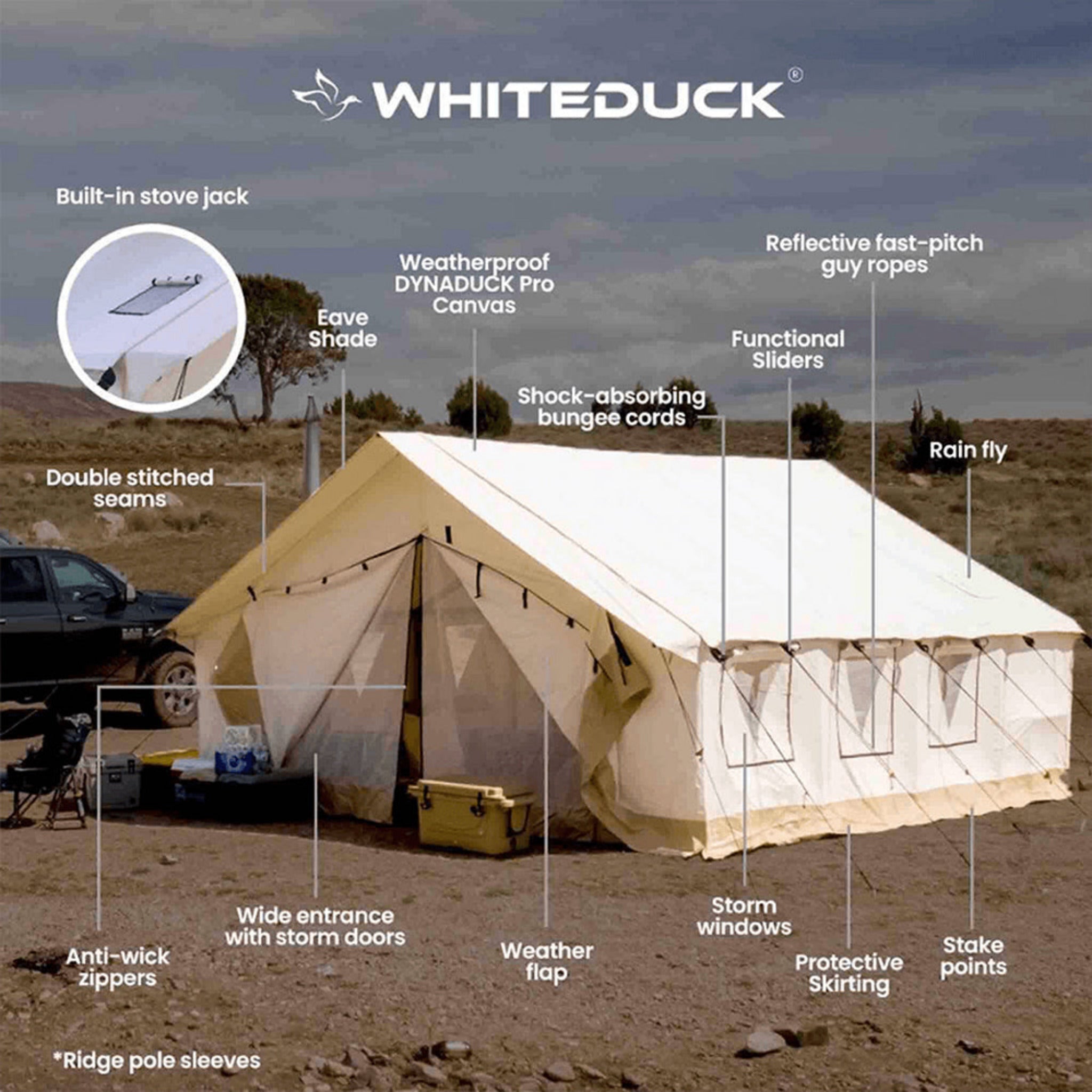 [16x24FT] White Duck Alpha Wall Tent With Heavy Duty Frame And Waterproof Features (SAK37591) SAKSBY WHOLESALE