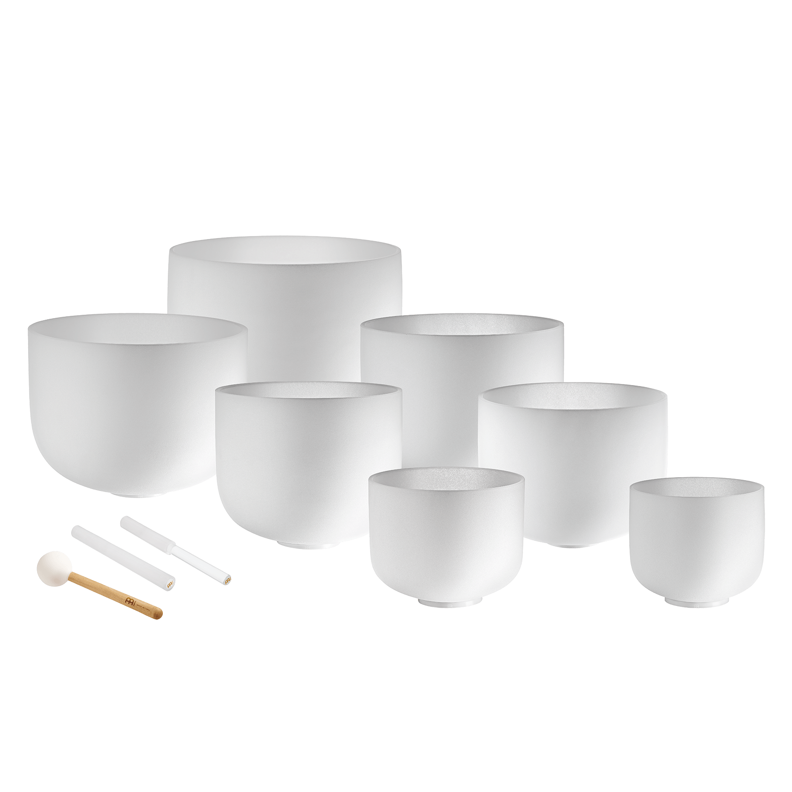 432 Hz 8" - 14" Crystal Singing Bowls Chakra Set of 7 - Pure White Frosted Quartz Sound Healing LAB