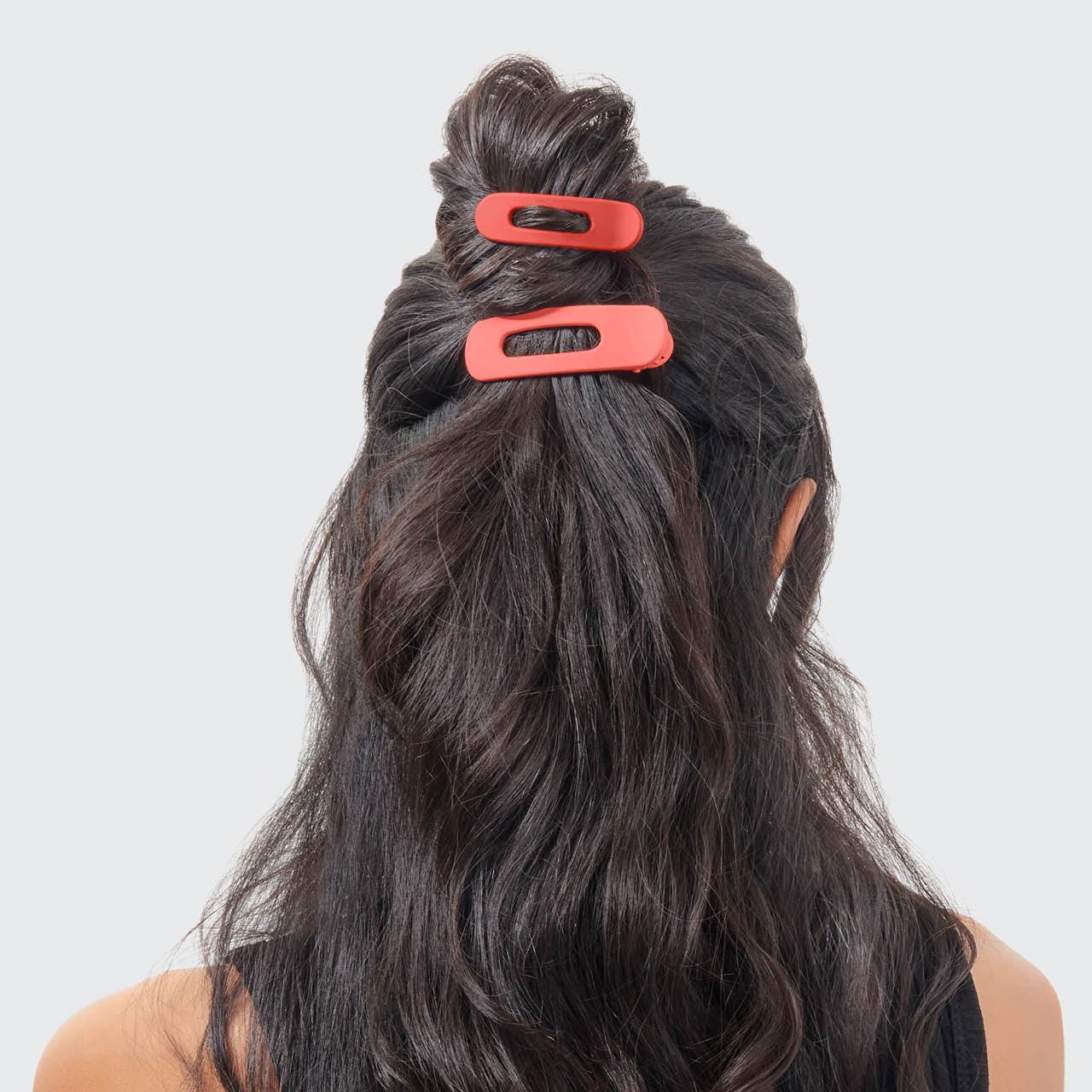 Red Matte Flat Lay Claw Clips - 3pc Set