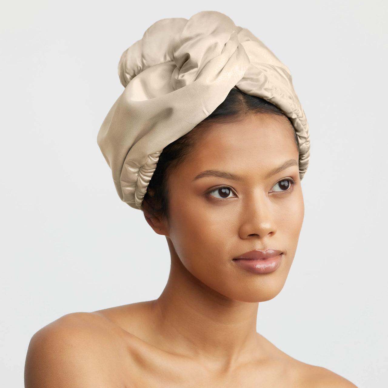 Champagne Satin Wrapped Hair Towel