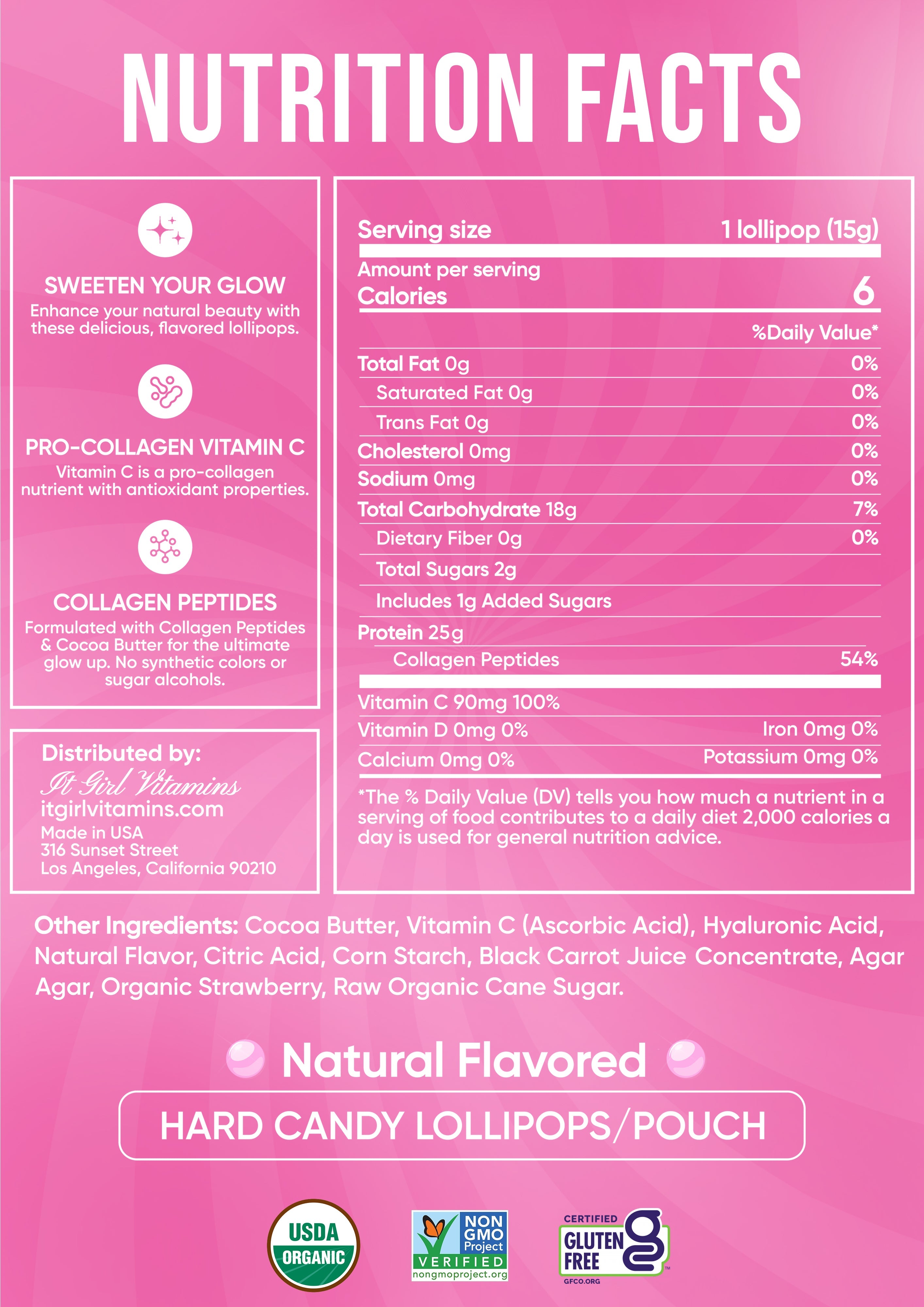 It Girl Beauty Lollipops - Collagen Peptides & Vitamin C Healthy Candy for Skin, Hair, Nails