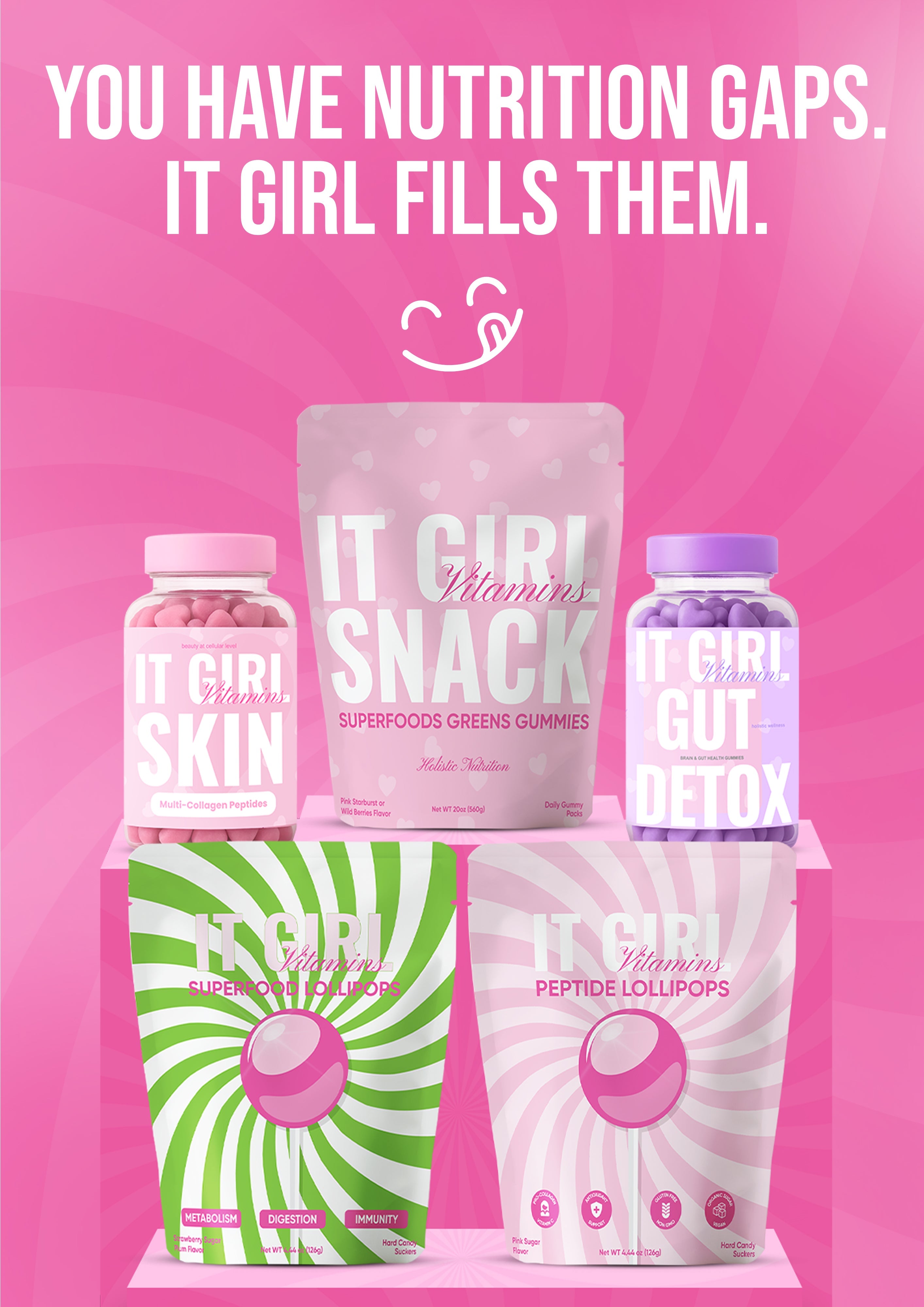 It Girl Beauty Lollipops - Collagen Peptides & Vitamin C Healthy Candy for Skin, Hair, Nails