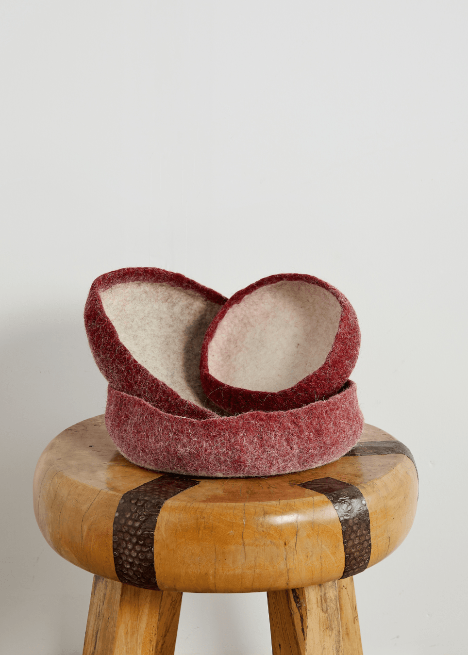 Berry Red Decorative Wool Nesting Bowls Kanju Interiors