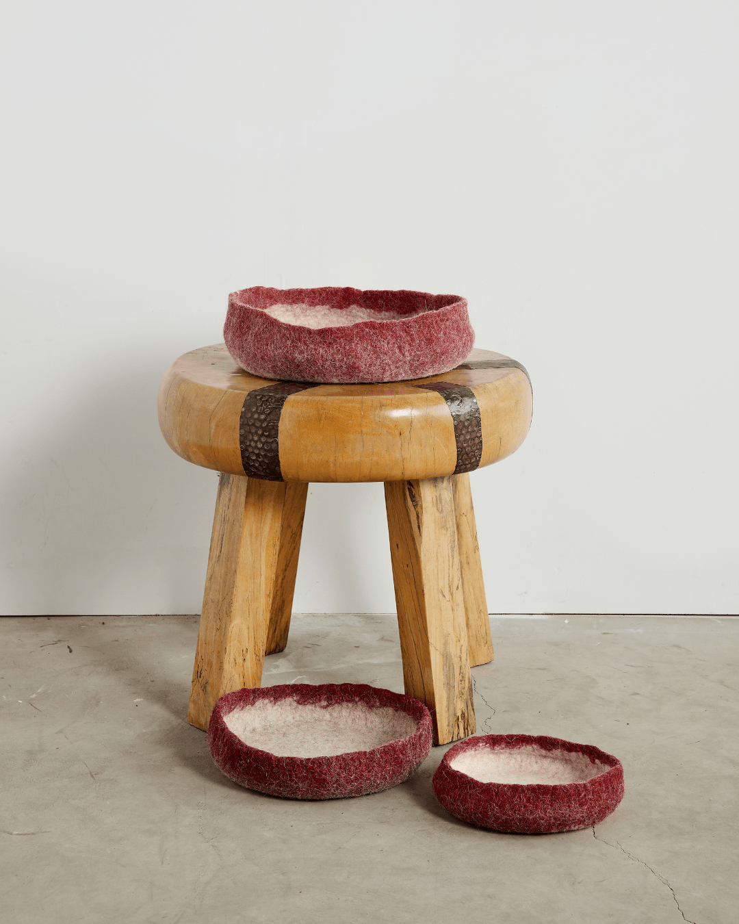 Berry Red Decorative Wool Nesting Bowls Kanju Interiors