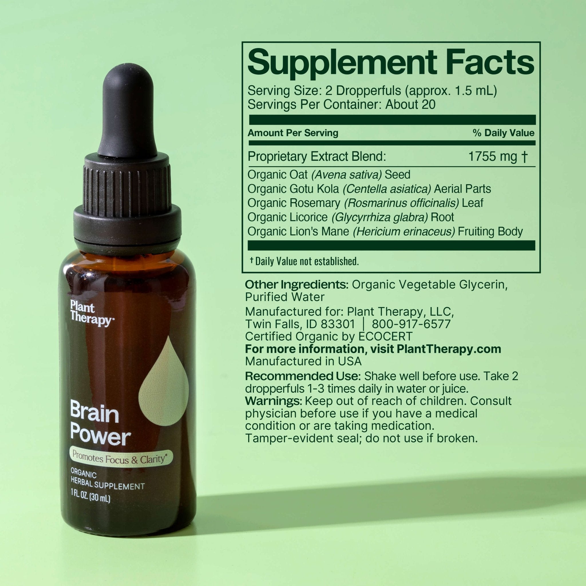 Brain Power Organic Herbal Supplement Plant Therapy