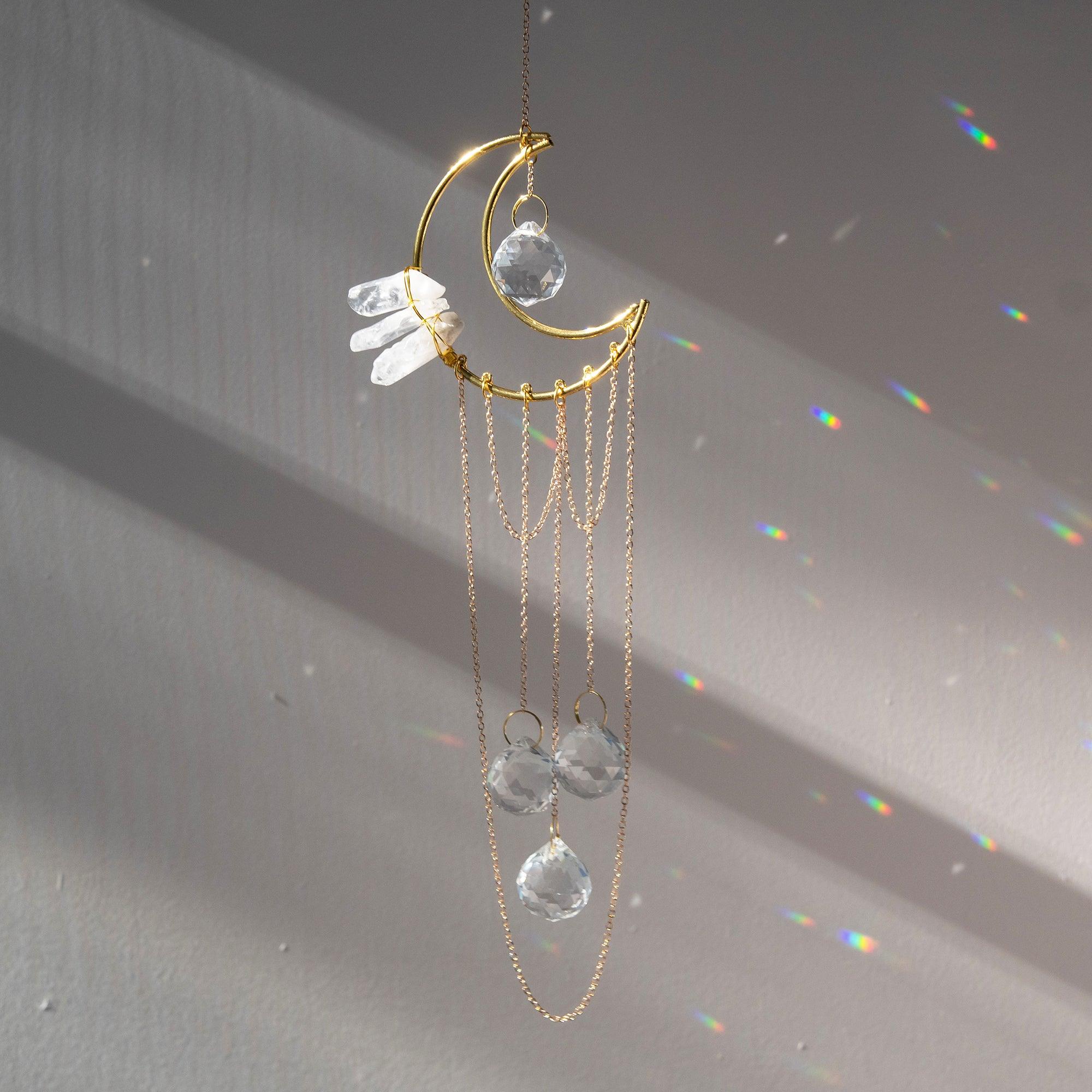 Crescent & Clear Quartz with Long Tassel Suncatcher CEDAR AND MYRRH