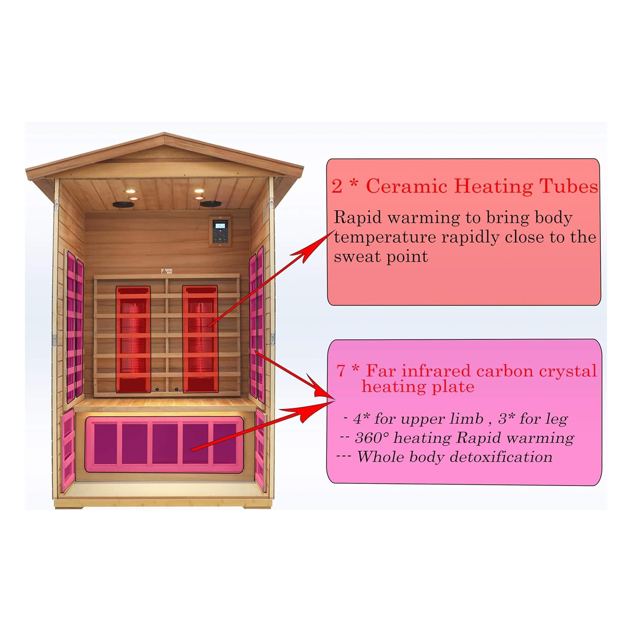 Deluxe 2 - Person Outdoor Mahogany Low EMF Far Infrared Sauna With Bluetooth Audio And LED Lights (SAK83719) SAKSBY WHOLESALE