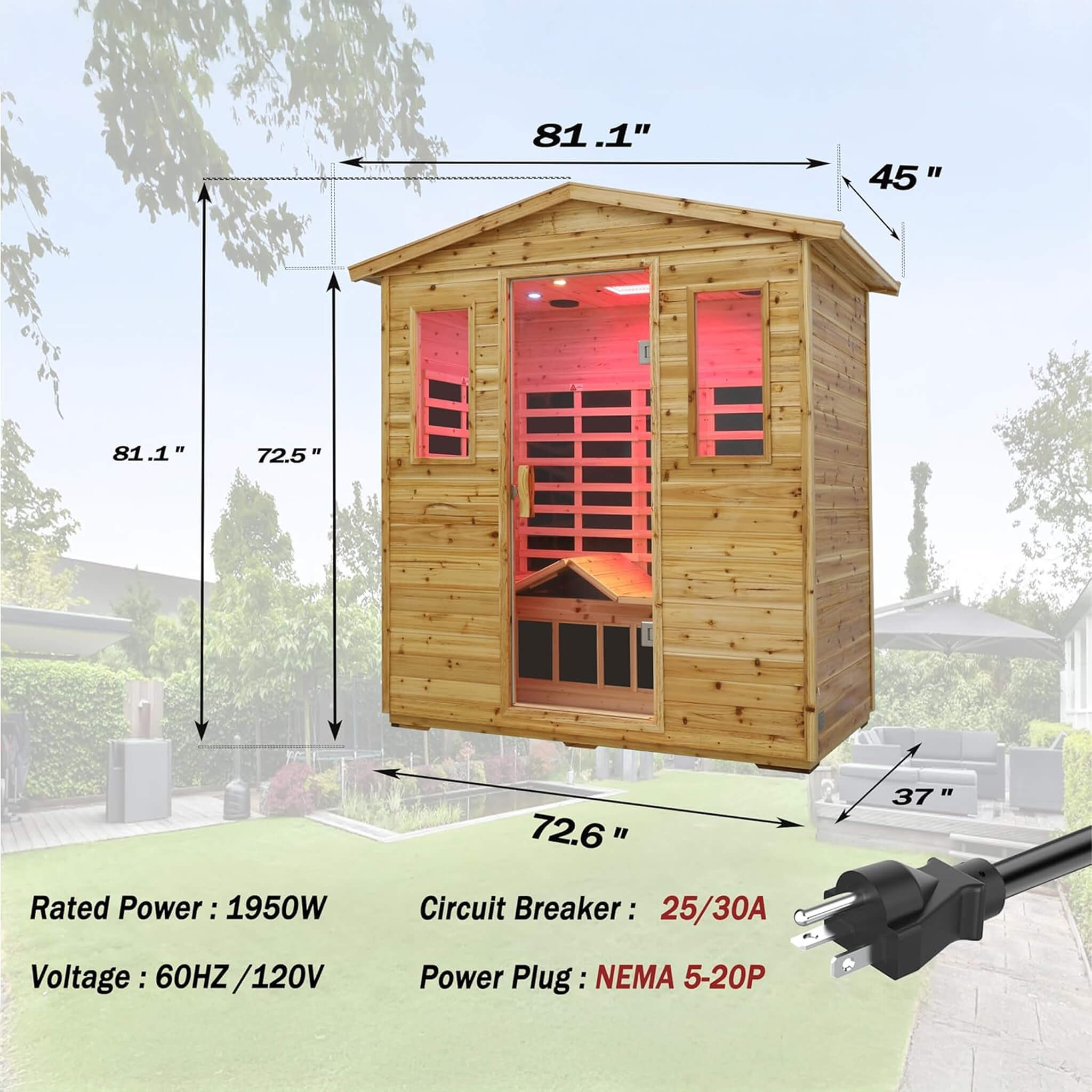 Deluxe 3 - Person Outdoor Full Spectrum Low EMF Infrared Home Sauna With Bluetooth Speakers And LED Reading Light (SAK14098) SAKSBY WHOLESALE