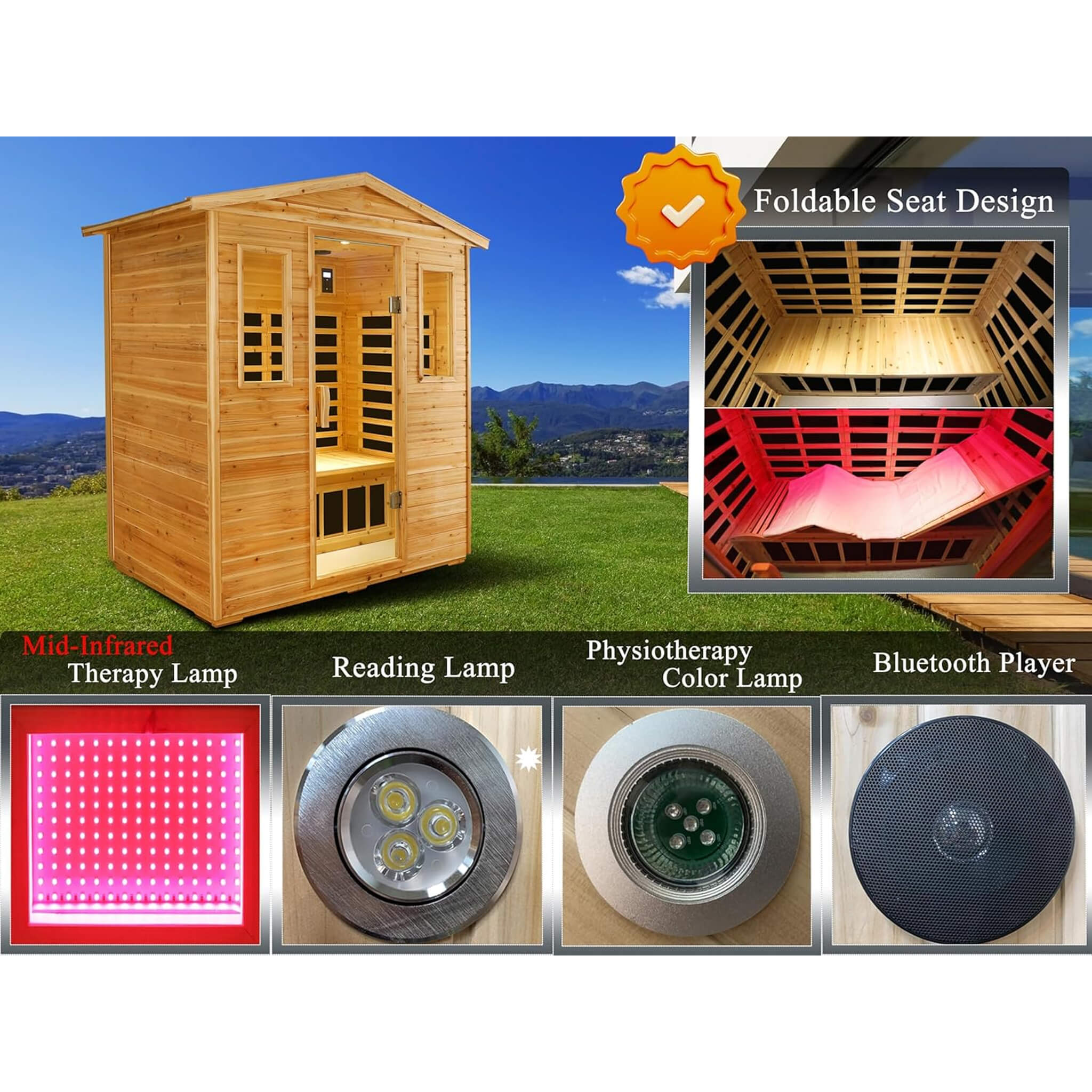 Deluxe 3 - Person Outdoor Full Spectrum Low EMF Infrared Home Sauna With Bluetooth Speakers And LED Reading Light (SAK14098) SAKSBY WHOLESALE