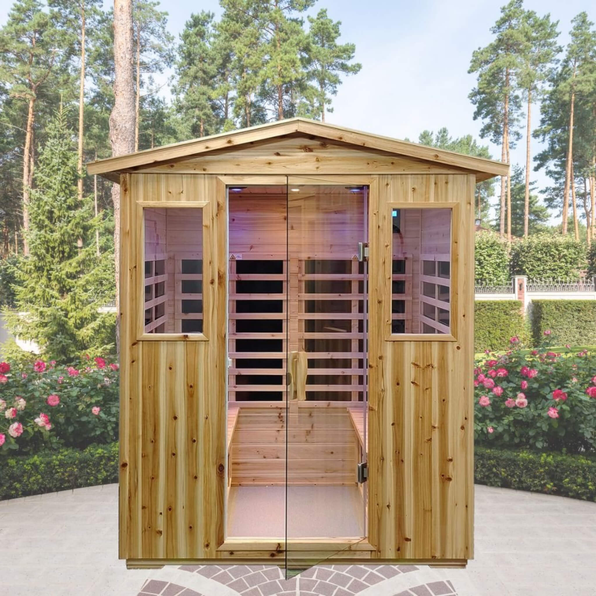 Deluxe 4 - Person Outdoor Infrared Hemlock Sauna With Bluetooth Speakers & LED Lighting (SAK96371) SAKSBY WHOLESALE