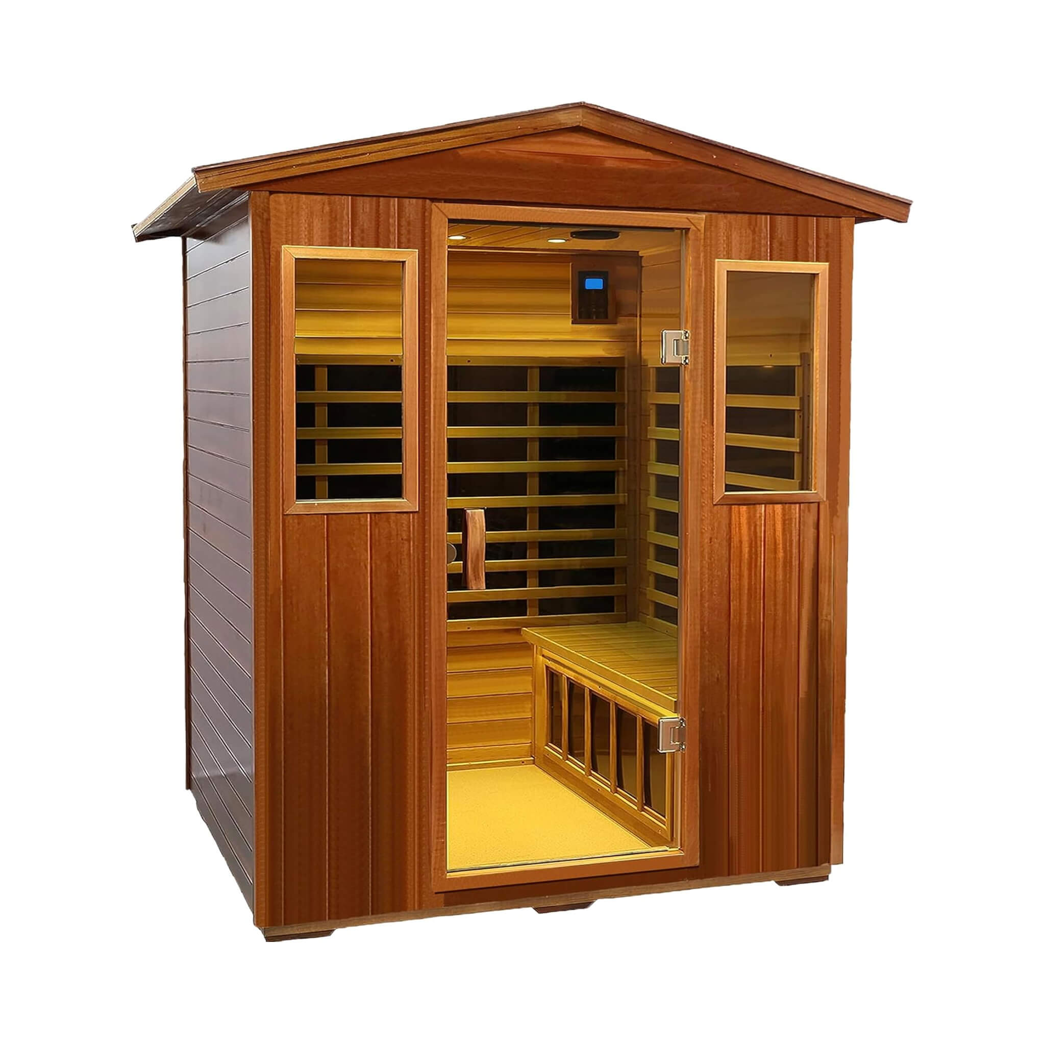 Deluxe 4 - Person Outdoor Mahogany Full Spectrum Ultra - Low EMF FAR Infrared Sauna With Chromotherapy And Bluetooth Speakers (SAK98263) SAKSBY WHOLESALE
