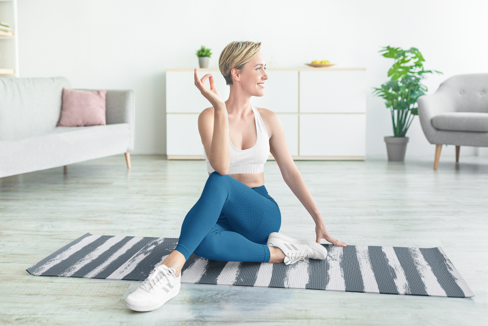 Yoga Mat | 6mm Thick | Blue Striped | Non-Slip | Eco Friendly | Yune Yoga | Fir