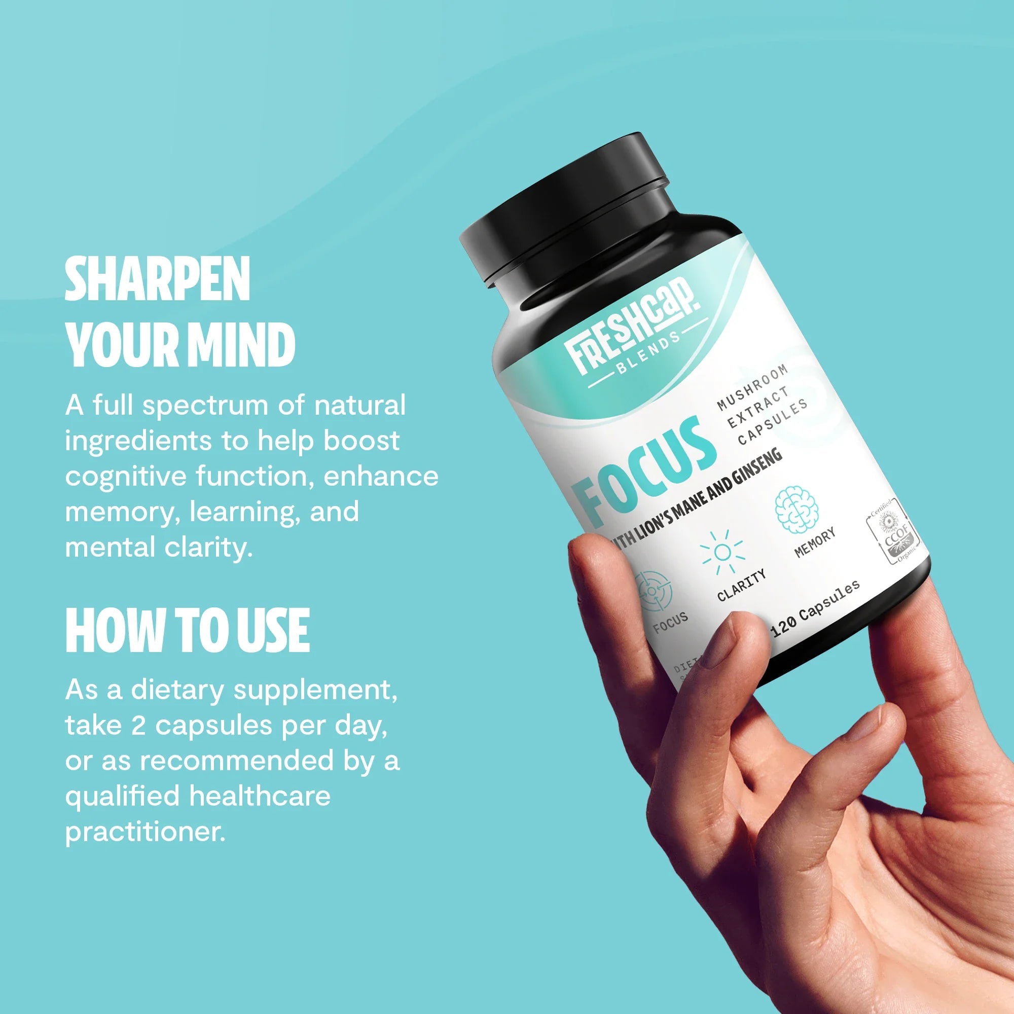 Focus Blend Capsules, 120ct FreshCap Mushrooms