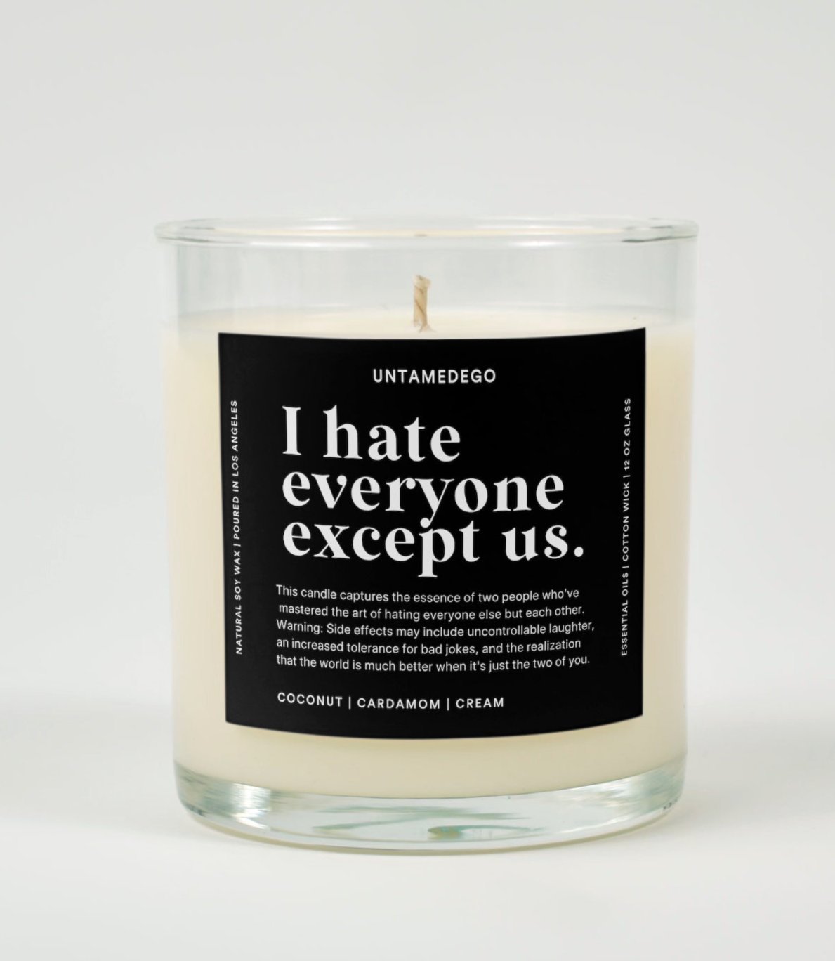 I Hate Everyone Except Us Glass Candle UntamedEgo LLC.
