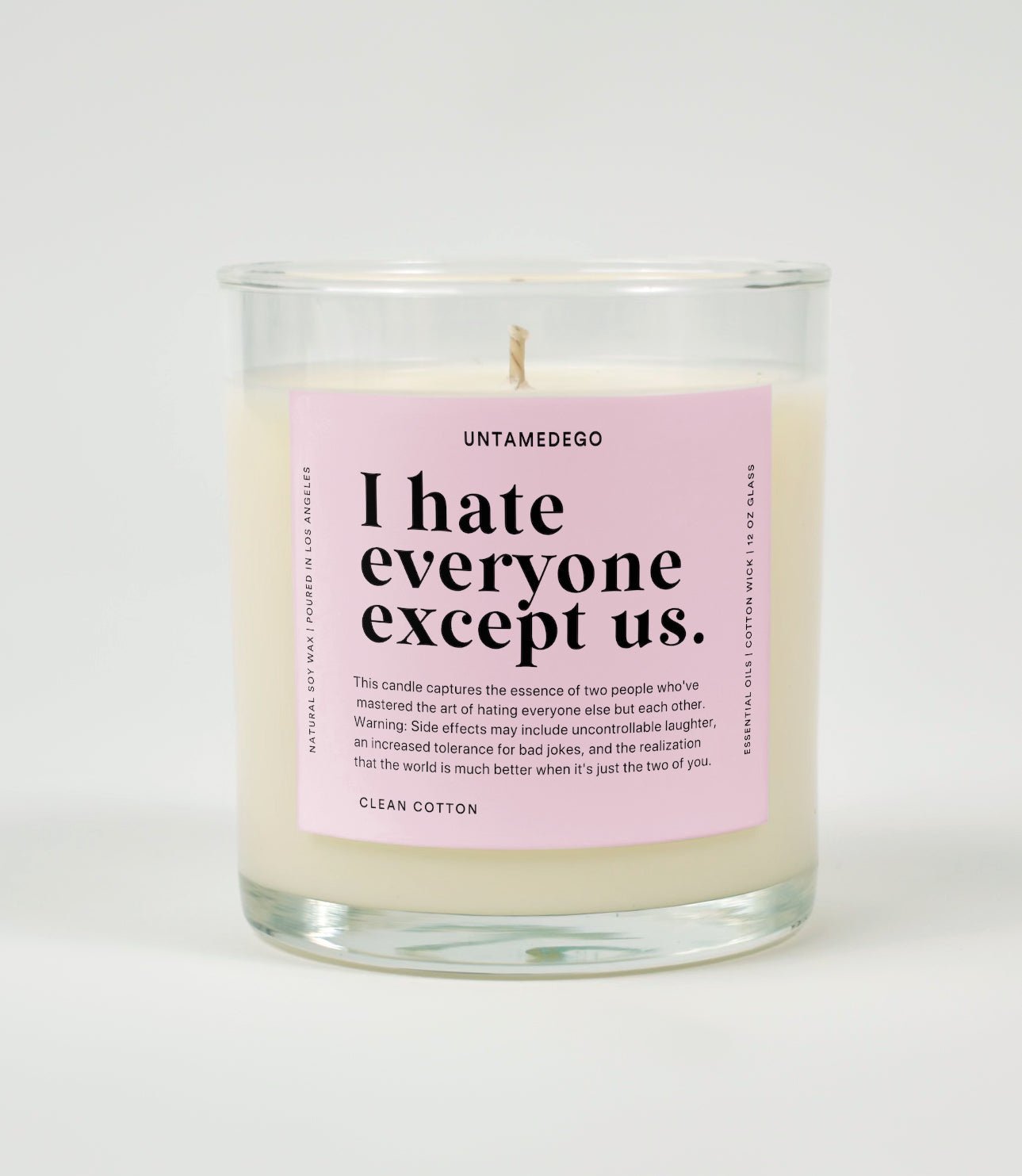 I Hate Everyone Except Us Glass Candle UntamedEgo LLC.