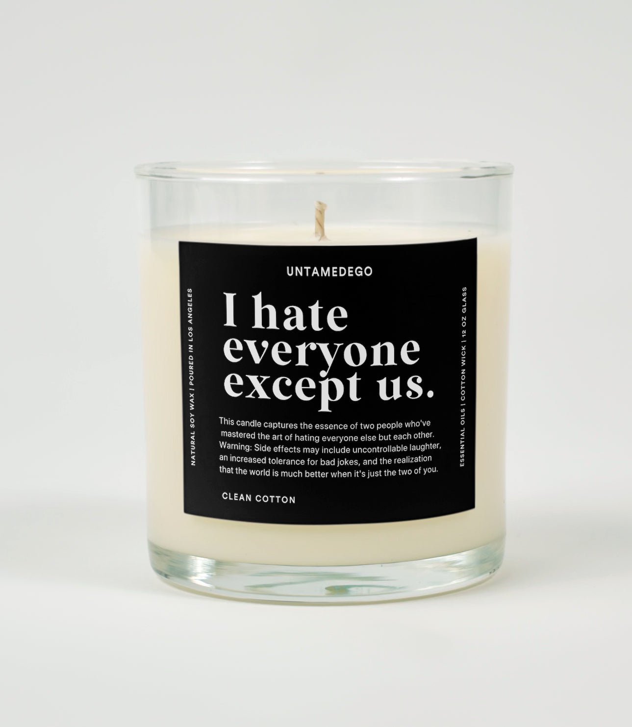 I Hate Everyone Except Us Glass Candle UntamedEgo LLC.