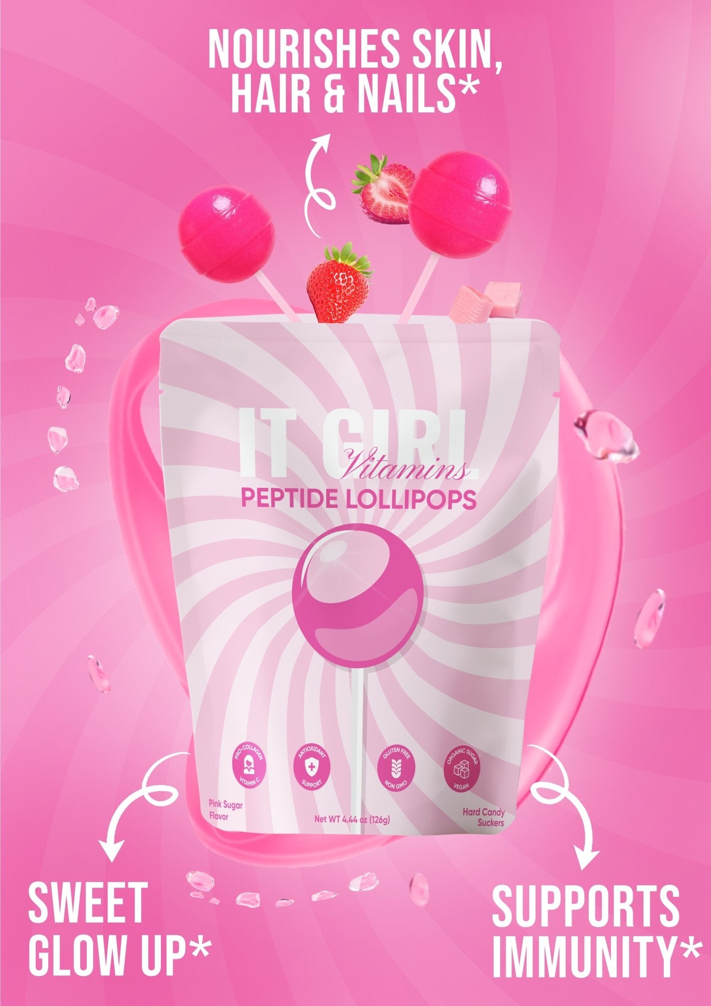 It Girl Beauty Lollipops - Collagen Peptides & Vitamin C Healthy Candy for Skin, Hair, Nails It Girl Vitamins