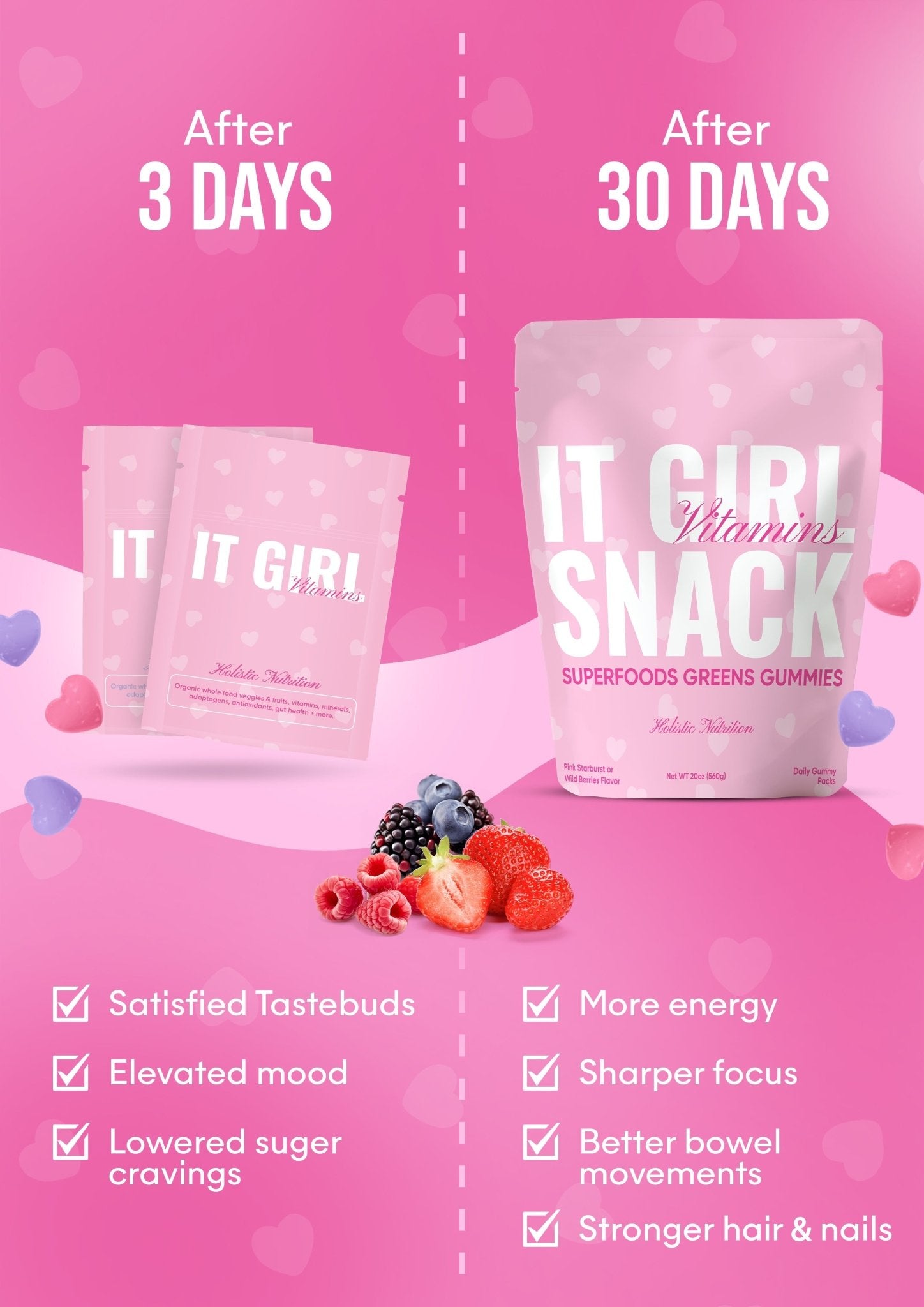 It Girl Snack - Superfoods Greens Gummies in Pink Starburst Flavor It Girl Vitamins