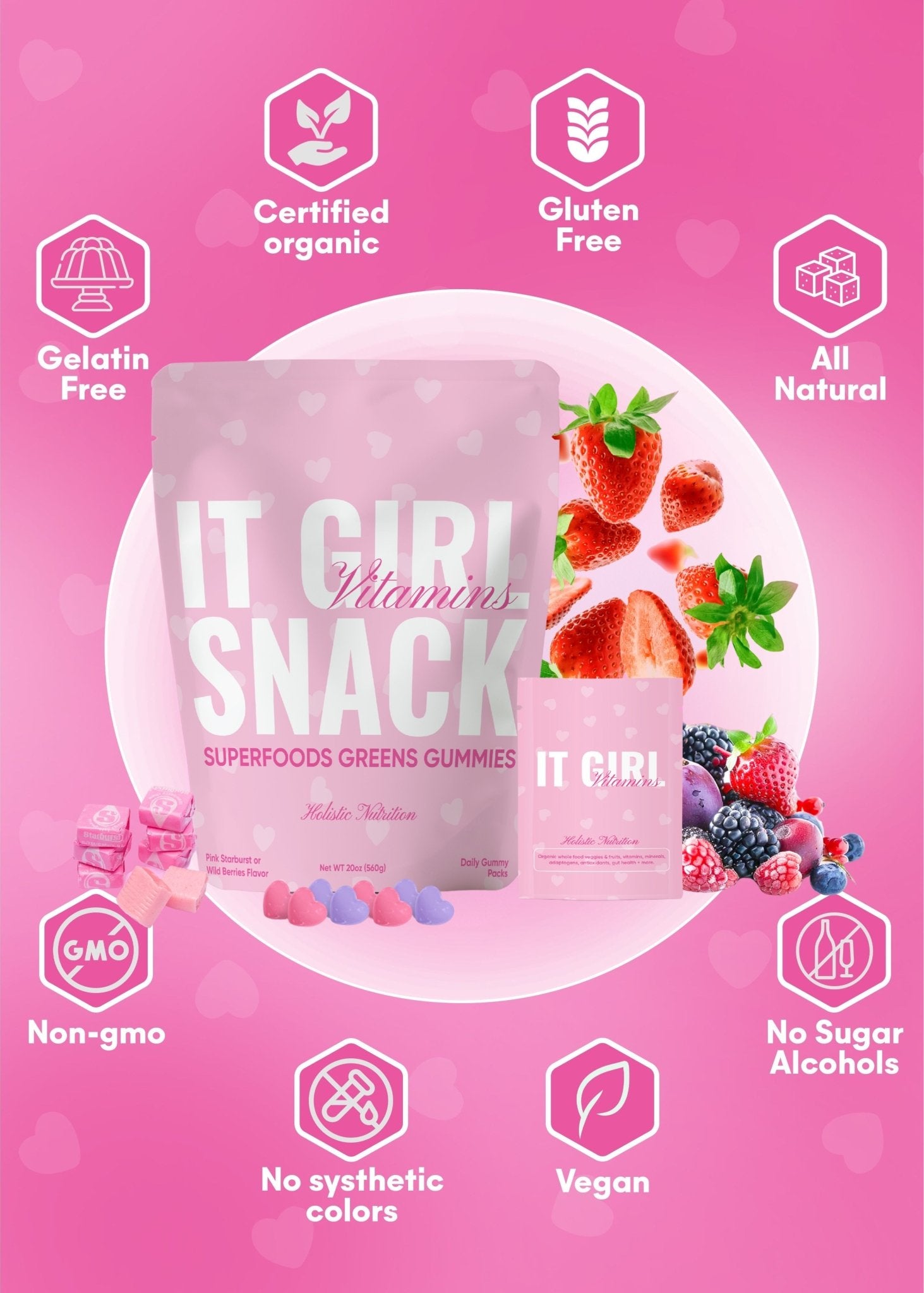 It Girl Snack - Superfoods Greens Gummies in Pink Starburst Flavor It Girl Vitamins